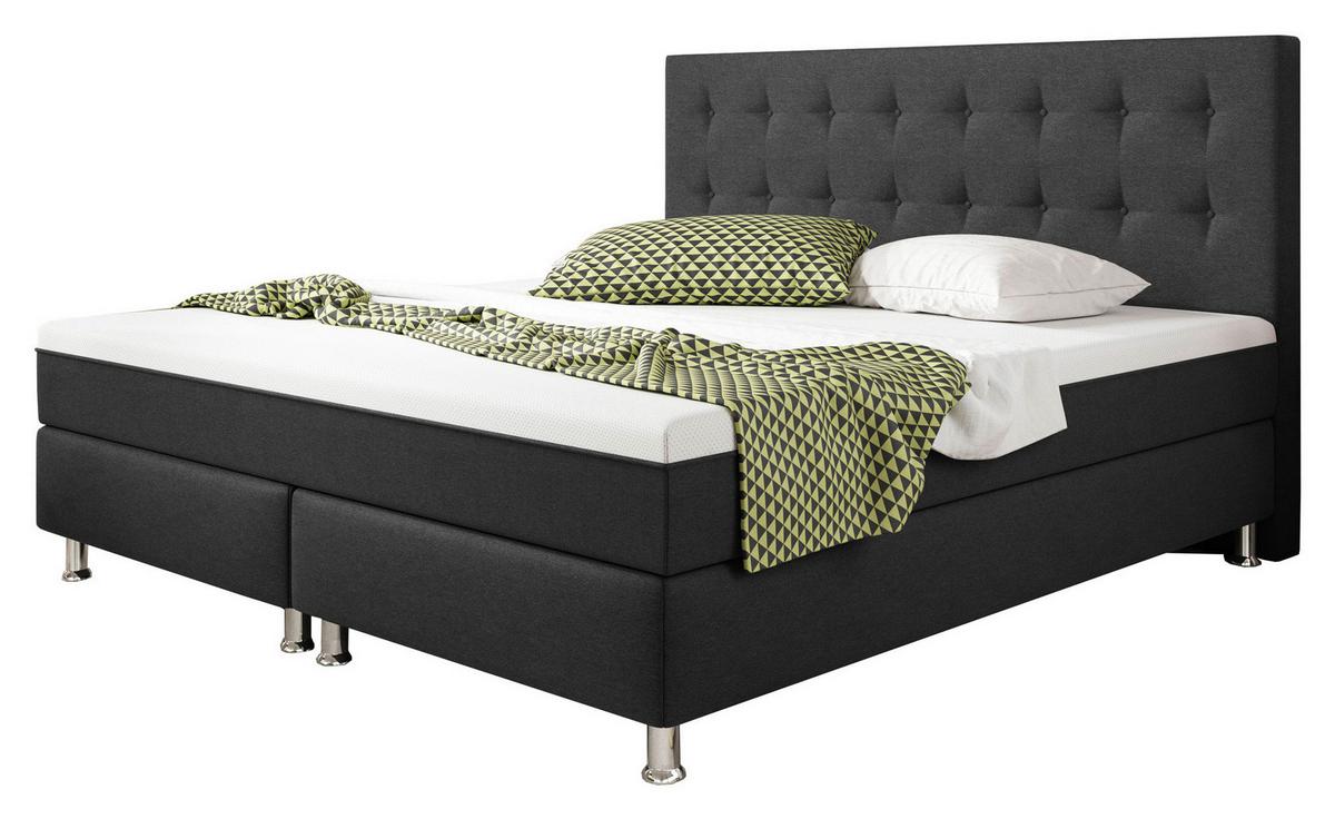 Boxspringbett 180x200 cm Köln Plus - Anthrazit/Silberfarben, KONVENTIONELL, Textil (180/115/210cm) - MID.YOU