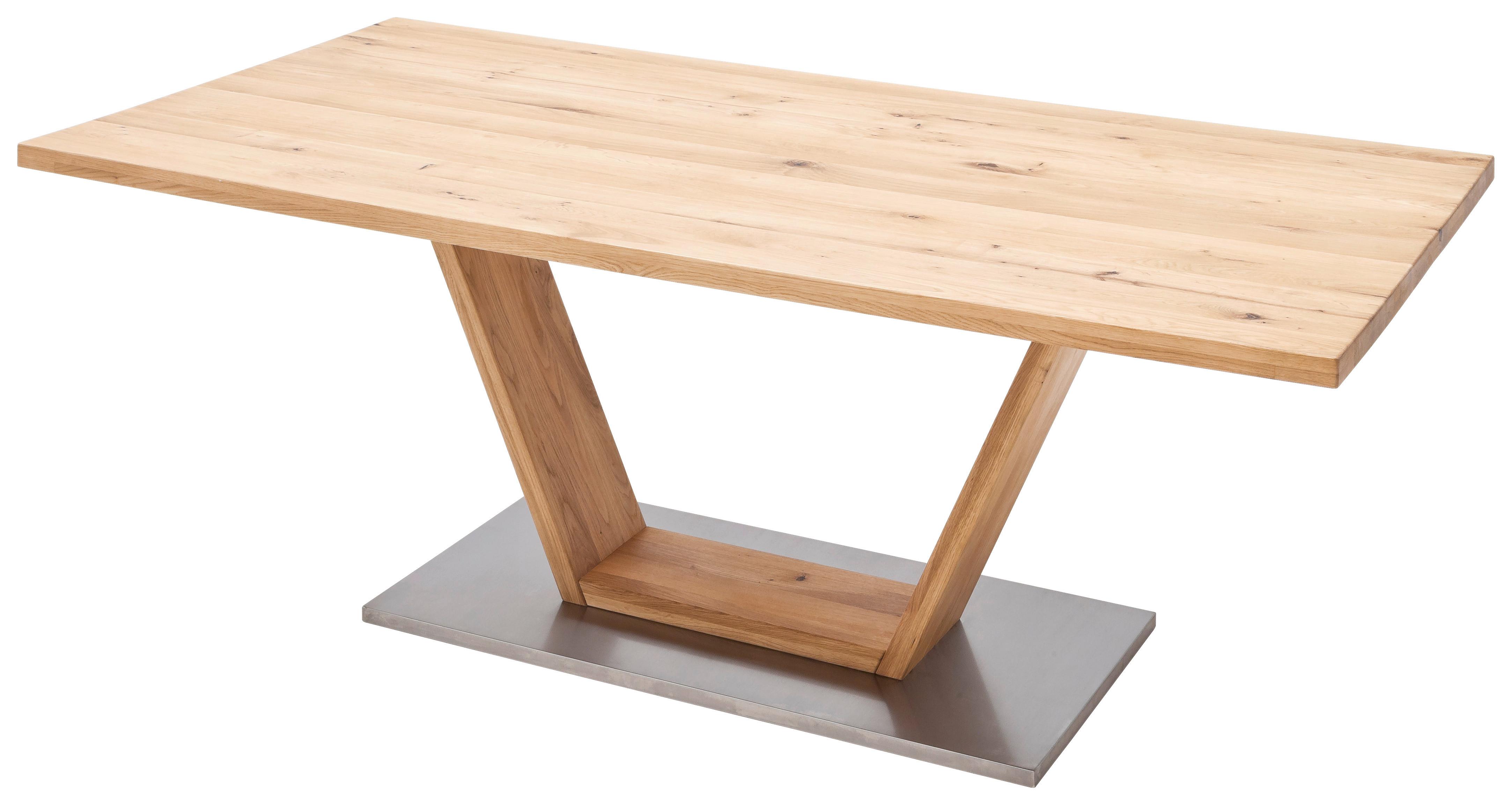 Esstisch Eiche Greta 180x90 cm Eichefarben/Edelstahlfarben - Edelstahlfarben/Eichefarben, Design, Holz/Holzwerkstoff (180/90/77cm) - Livetastic