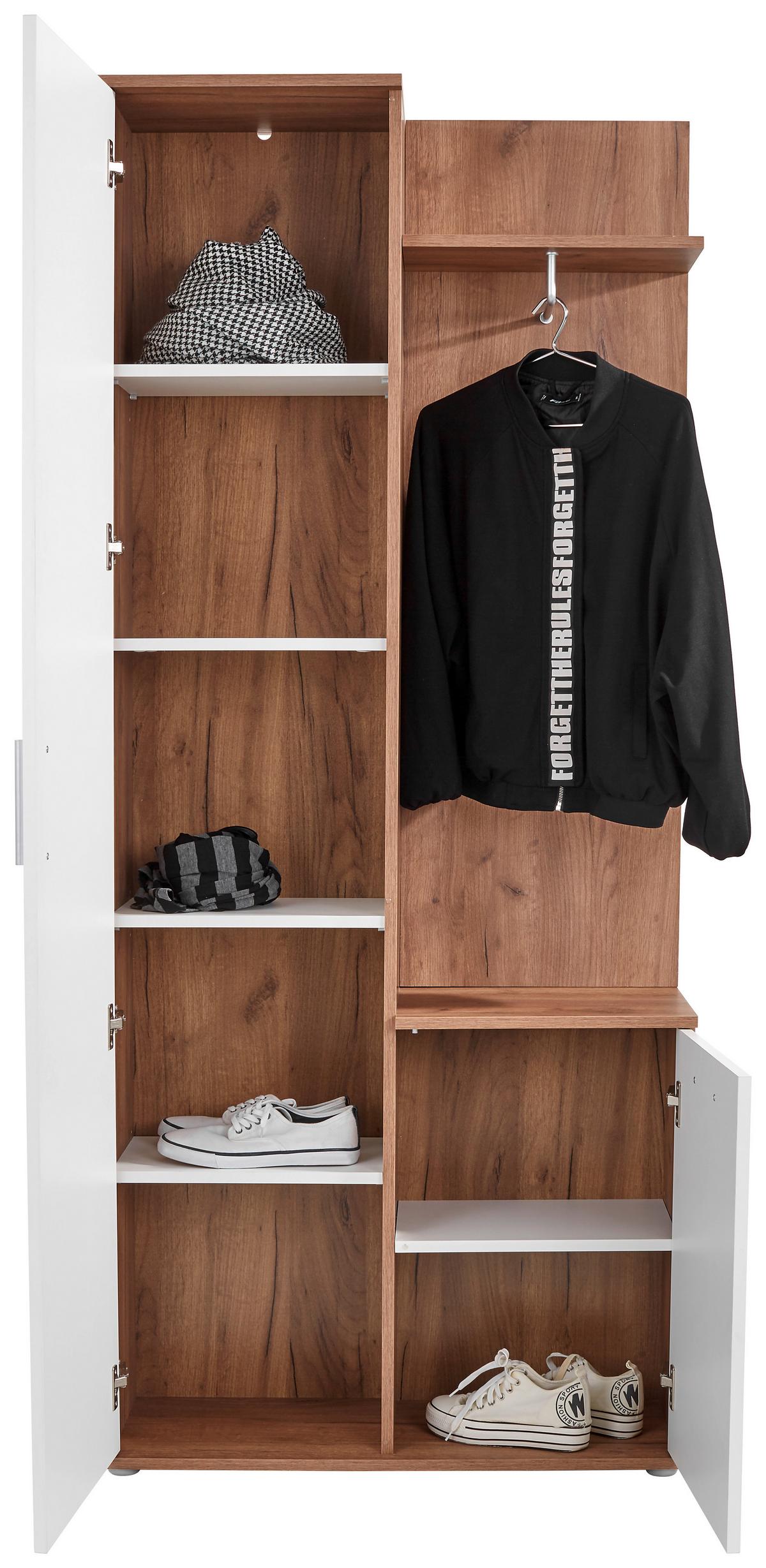 Garderobe Xara Eiche Dekor/ Weiß B: 80 Cm Mit Spiegel - Eichefarben/Weiß, MODERN, Glas/Holzwerkstoff (80/189/30,5cm)