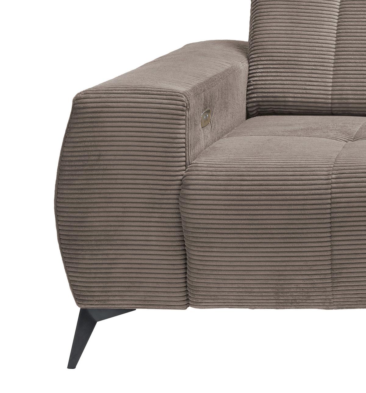 Ecksofa mit USB Anschluss Sano, Graubraun, S: 258x180 cm - Graubraun/Schwarz, MODERN, Textil (258/180cm) - Livetastic