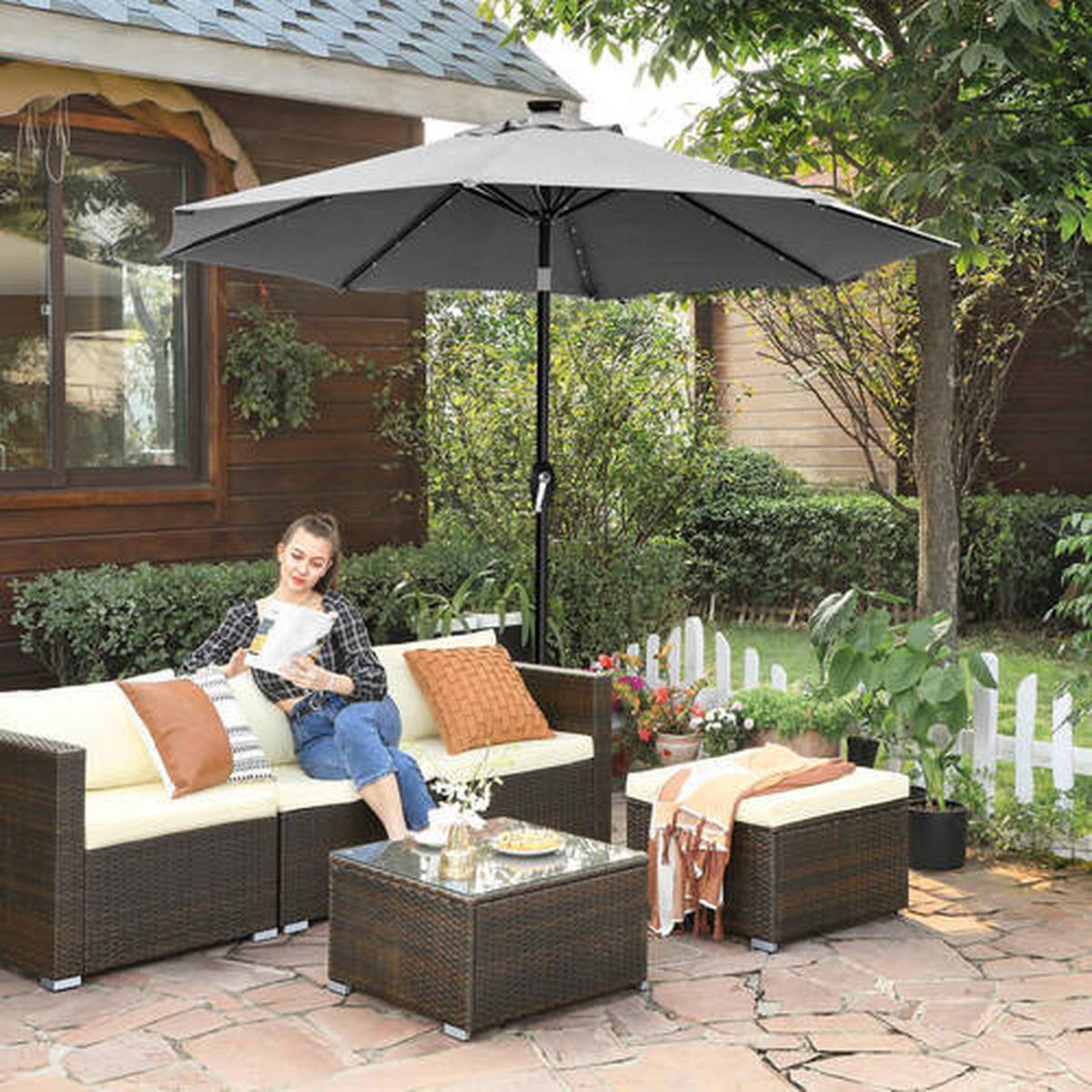 LED-Sonnenschirm Grau Schwarz BxL: 270x270 cm - Schwarz/Grau, Basics, Textil/Metall (270/270cm) - Modante