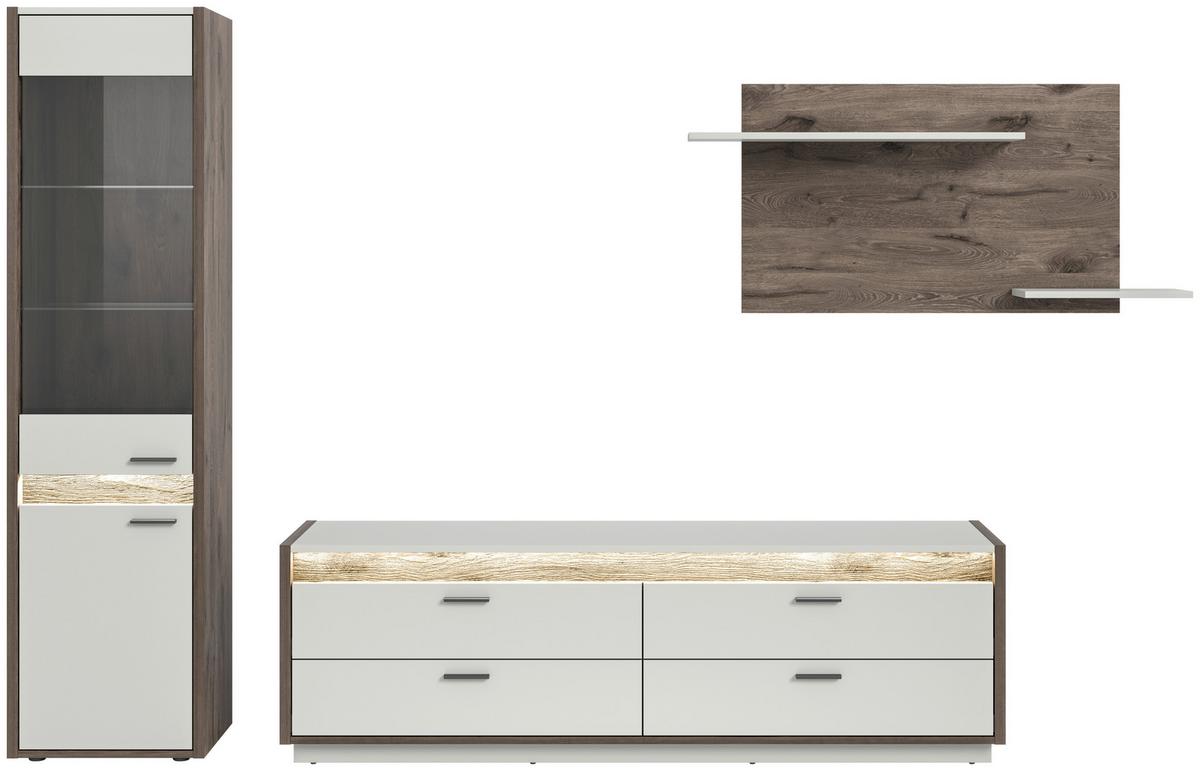 Wohnwand Hellgrau Nb, Nox Oak Dekor - Hellgrau, Design, Glas/Holzwerkstoff (268/198/43cm) - MID.YOU