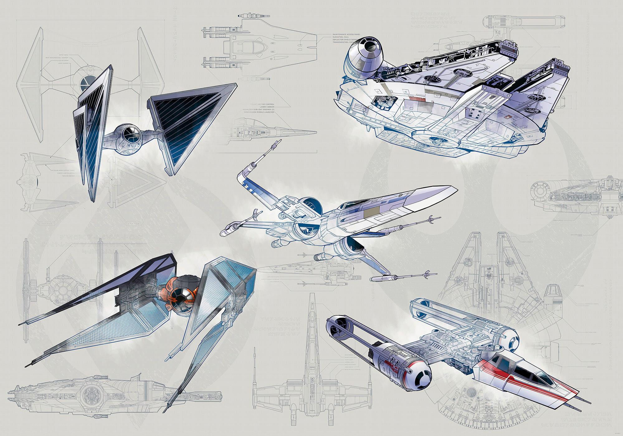 Fototapete Star Wars Blueprint Light - Blau/Grau, Trend, Textil (400/280cm)