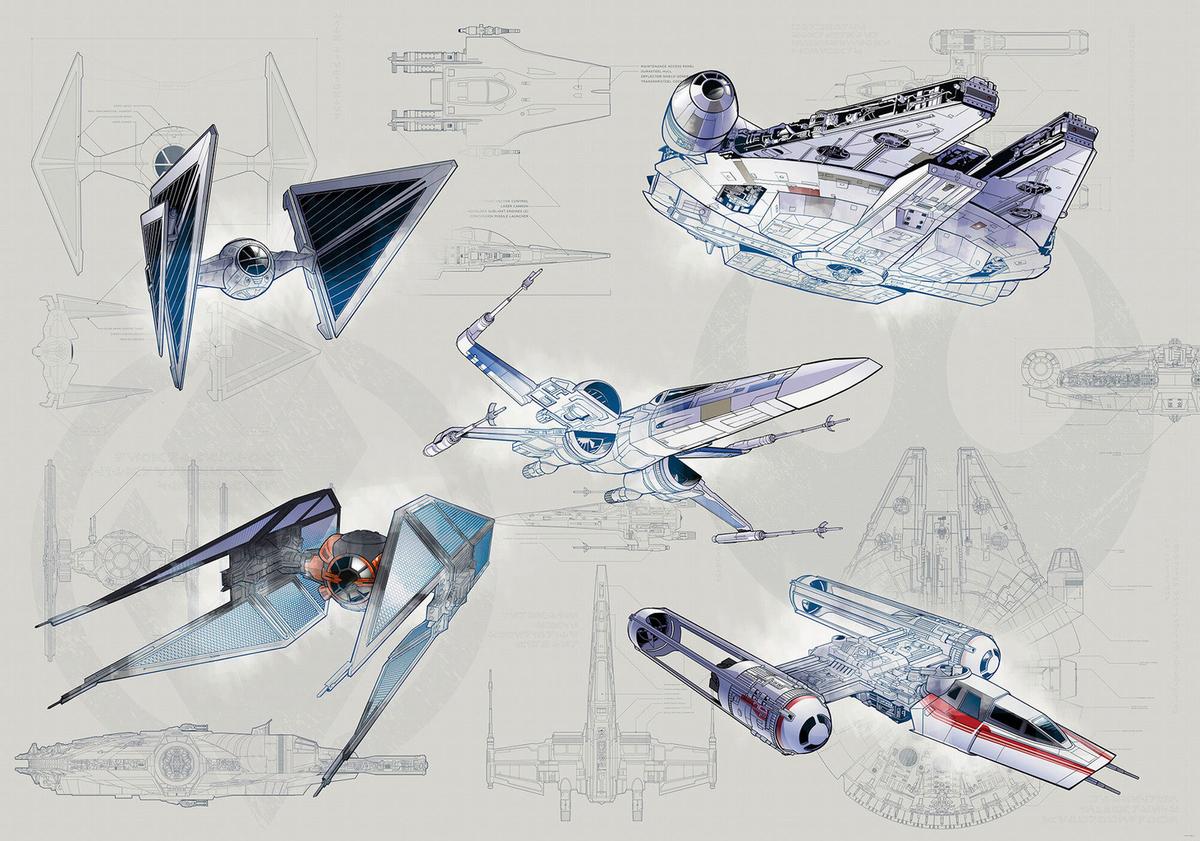 Fototapete Star Wars Blueprint Light - Blau/Grau, Trend, Textil (400/280cm)