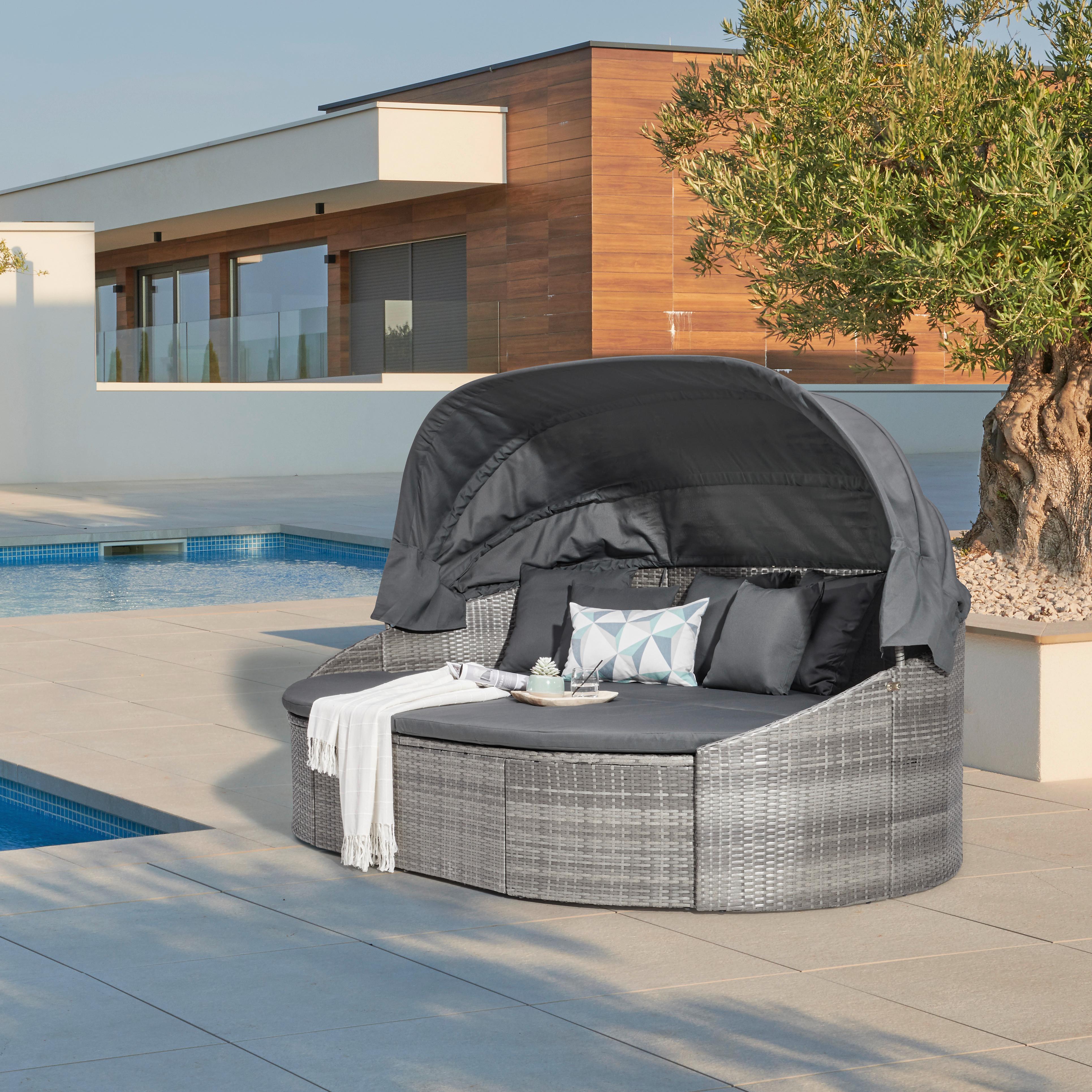 Sonneninsel Kuba Grau Aus Polyrattan, verstellbares Dach - Grau, MODERN, Kunststoff/Textil (230/145/140cm) - Ambia Garden
