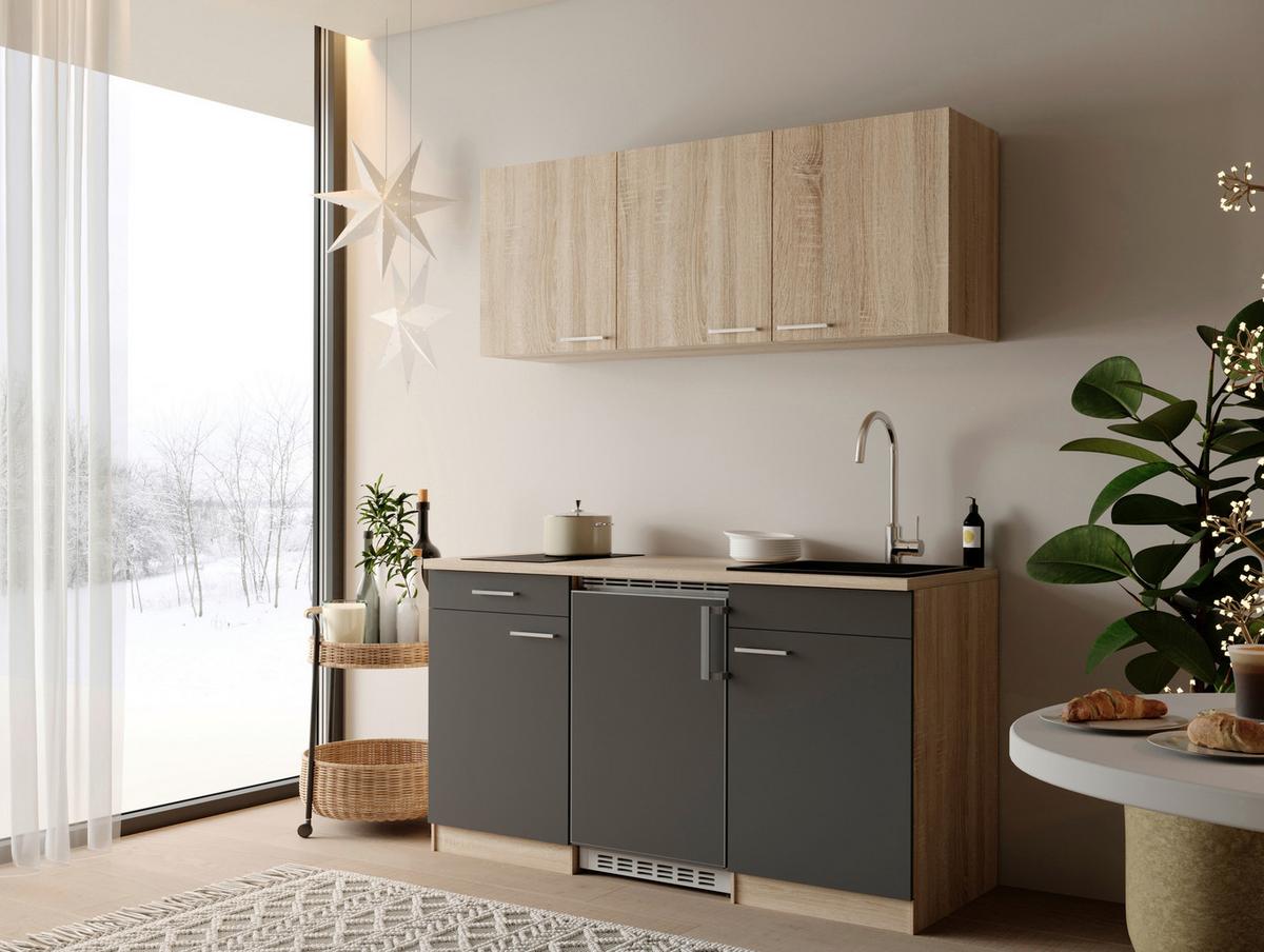 MINIKÜCHE Ingrid, Grau B: 150 cm - Eichefarben/Grau, Design, Holzwerkstoff (150cm) - Respekta