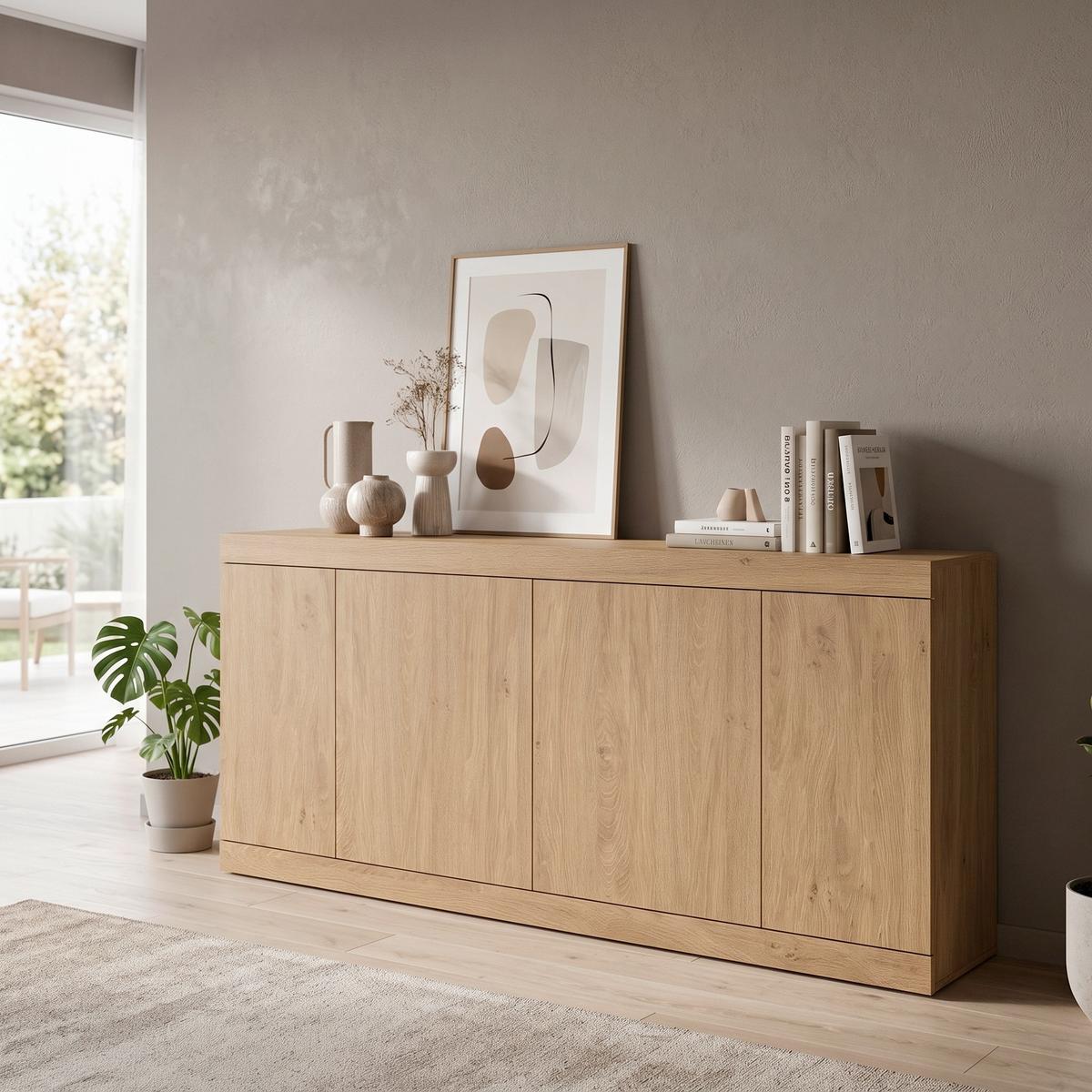 Sideboard Aretta Eichefarben B: 200 cm - Eichefarben/Schwarz, MODERN, Holzwerkstoff (200/91,6/41,8cm)