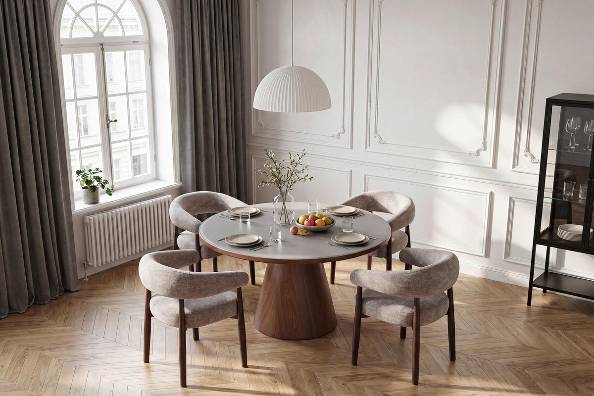 Esstisch Sienna Walnussfarben/D-grau L: 120 cm - Dunkelgrau/Walnussfarben, MODERN, Glas/Holzwerkstoff (120/75cm) - MID.YOU