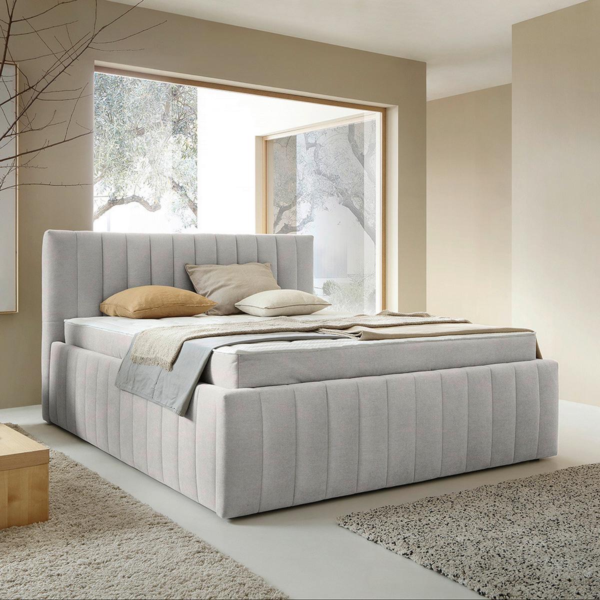 Čalúnená posteľ ORINOCO PL: 180/200 cm, svetlosivá - svetlosivá, Modern, kov/drevo (180/200cm) - Mömax