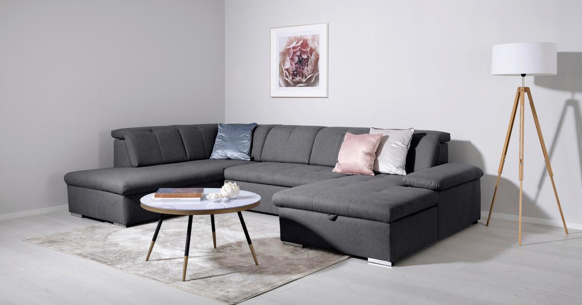 Wohnlandschaft Ramzes Dunkelgrau U: 215x328x173 cm - Dunkelgrau/Beige, Design, Textil (215/328/173cm) - MID.YOU