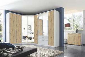 Drehtürenschrank ALABAMA EXTRA aus Dekor in Grau/Artisan Eiche mit 3 Laden Detail Front