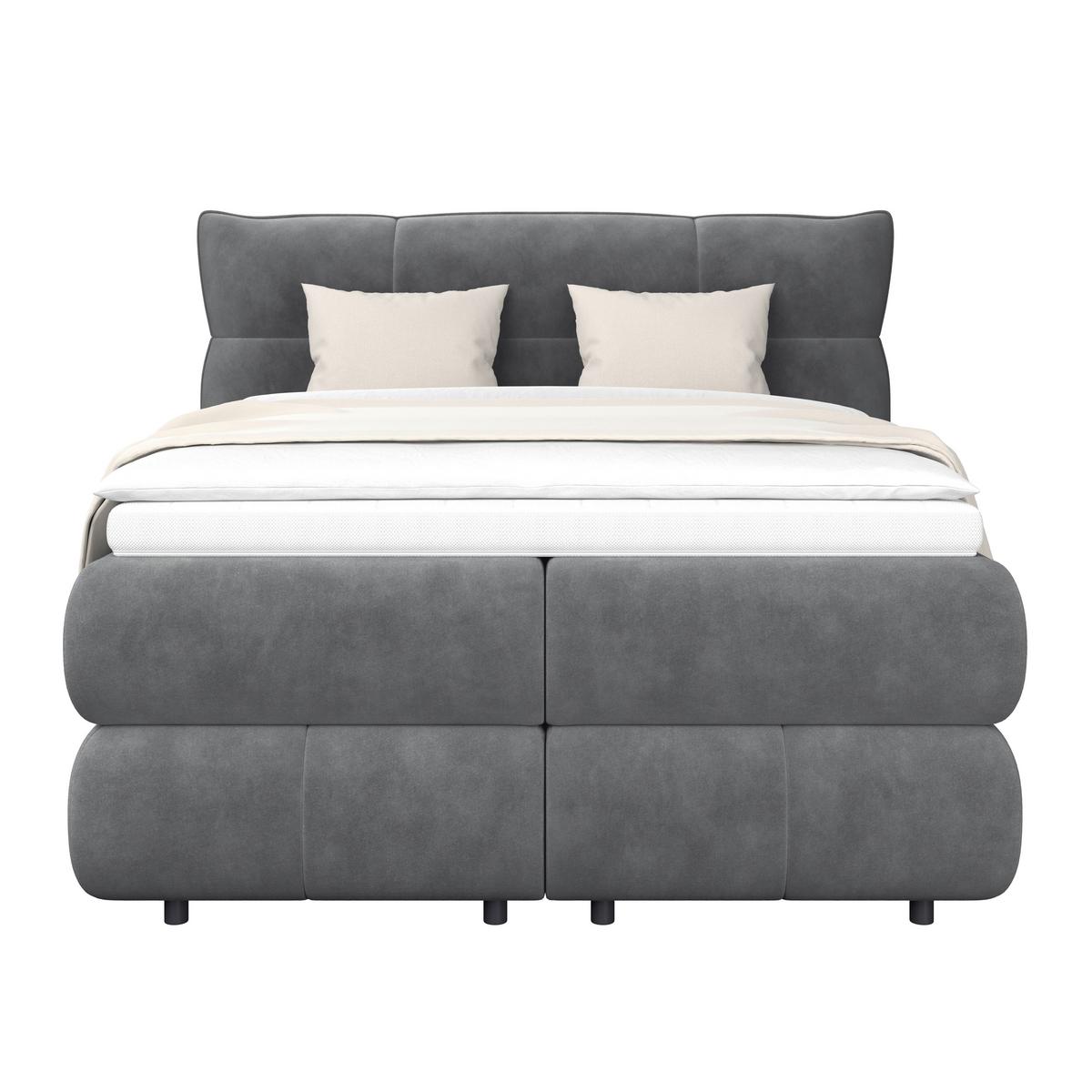 Boxspringbett Carmelo Anthrazit 140x200 cm H3 - Anthrazit/Schwarz, Trend, Textil (140/200cm)