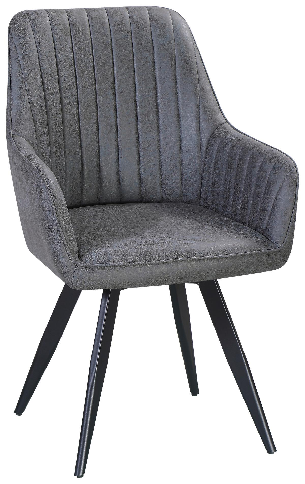 Stuhl Bella Webstoff Grau, 360° Drehbar - Schwarz/Grau, KONVENTIONELL, Textil/Metall (63/90/61cm)