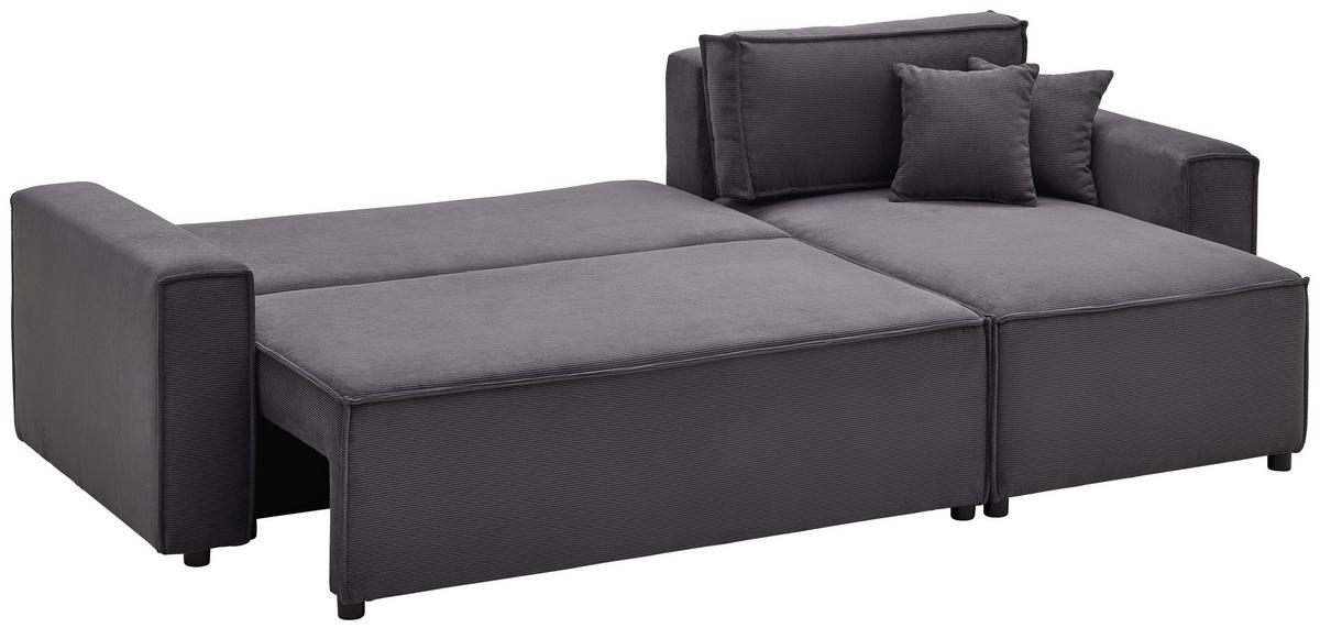 Ecksofa mit Schlaffunktion Mira Dunkelgrau Cord - Dunkelgrau/Schwarz, Basics, Textil (248/76/140cm) - Livetastic