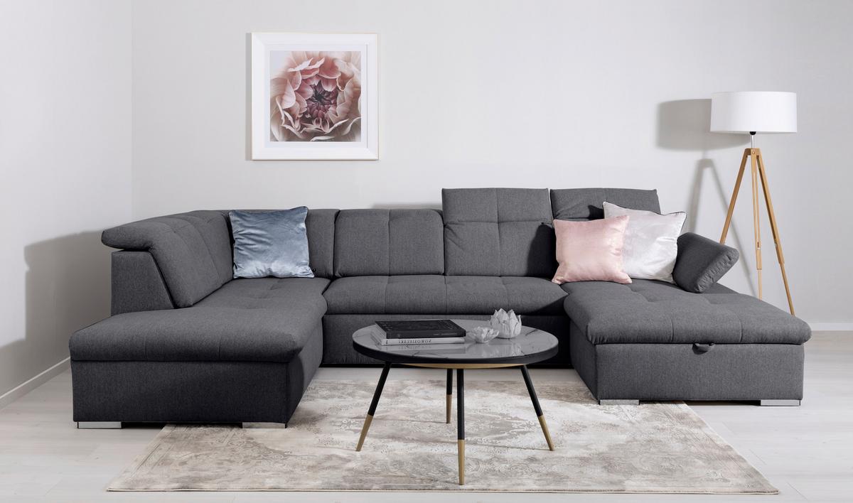 Wohnlandschaft Ramzes Dunkelgrau U: 215x328x173 cm - Dunkelgrau/Beige, Design, Textil (215/328/173cm) - MID.YOU