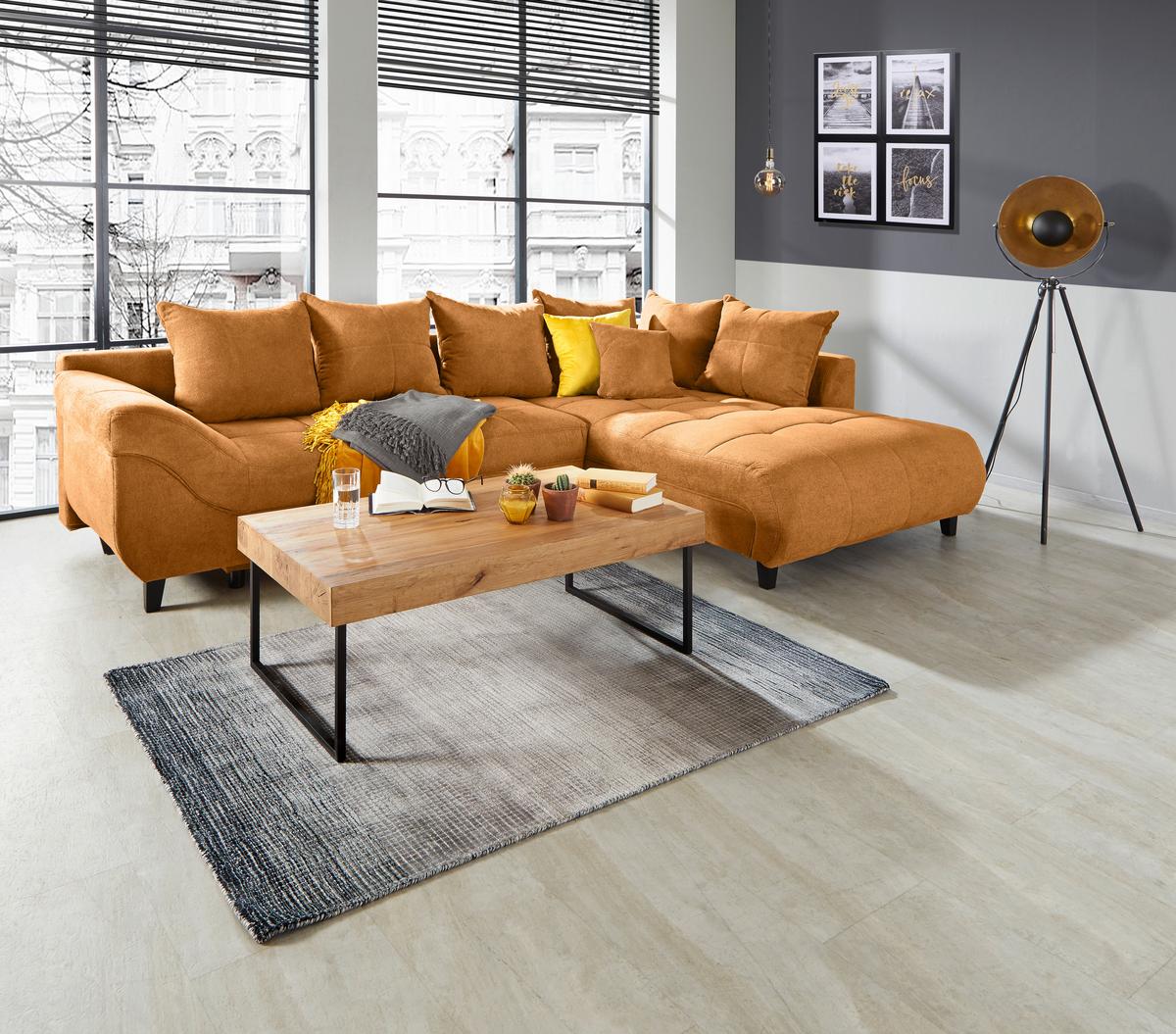 Ecksofa Mendoza - Schwarz/Orange, Design, Textil (309/197cm) - Ondega