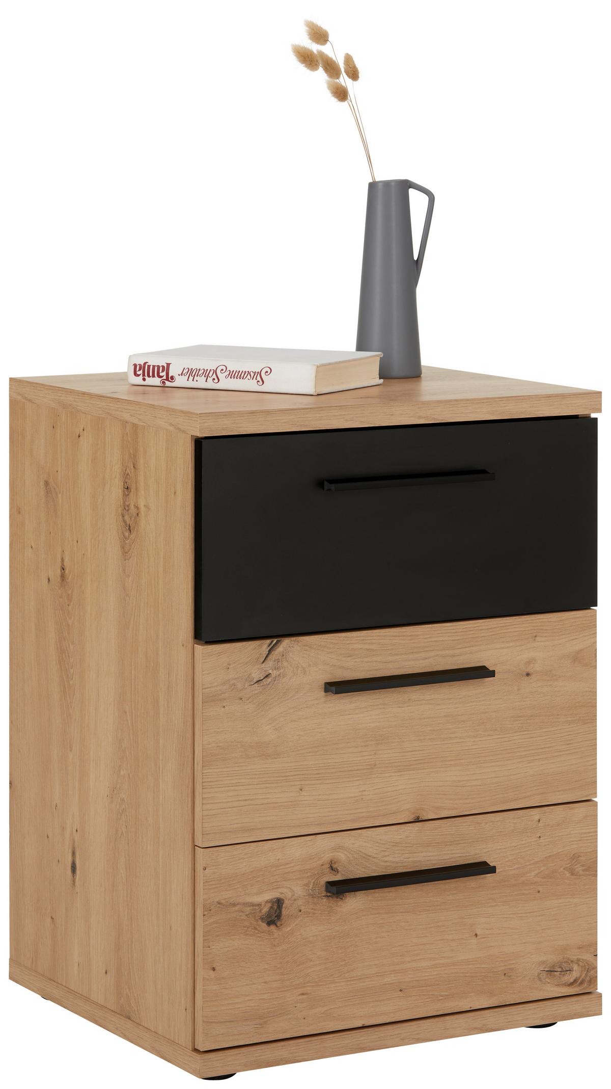 NOČNÍ STOLEK RACER-LIGHT - černá/barvy dubu, Konvenční, kov/kompozitní dřevo (45,2/62,5/41,3cm)