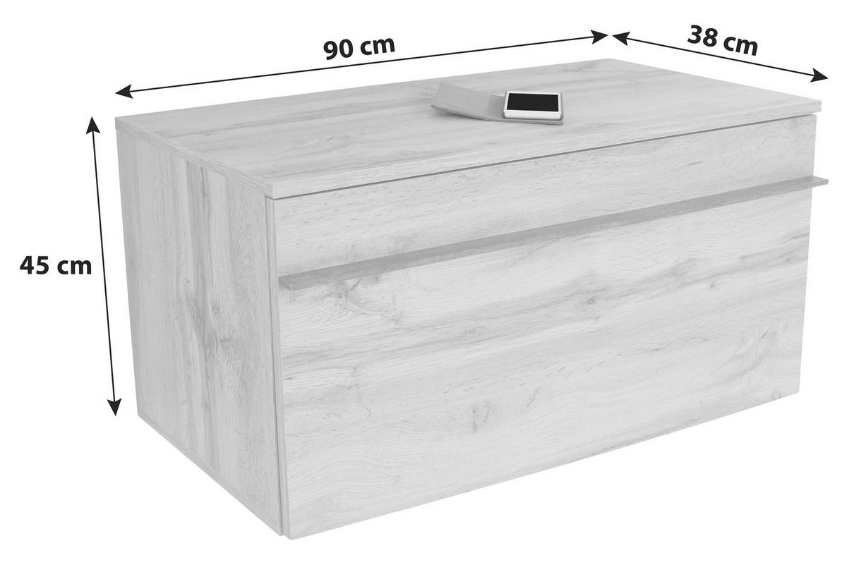 Garderobenbank Venedig B: 90 cm 1 Klappe, Wotan Eiche Dekor - Eichefarben/Schwarz, MODERN, Holzwerkstoff (90/45/38cm)