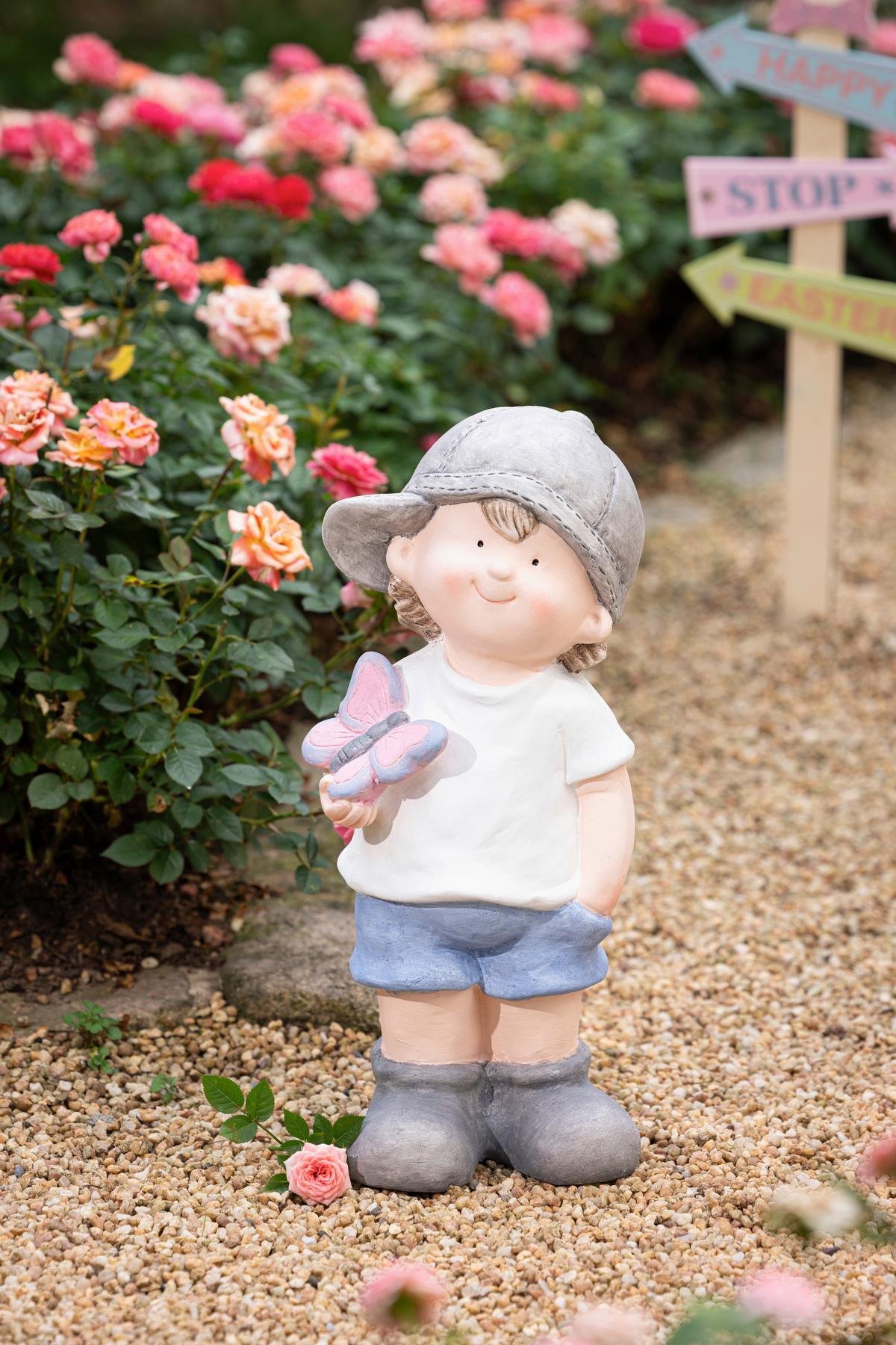 Dekofigur Kind Madsi - Blau/Pink, KONVENTIONELL, Stein (18,5/16/40,5cm) - Luca Bessoni