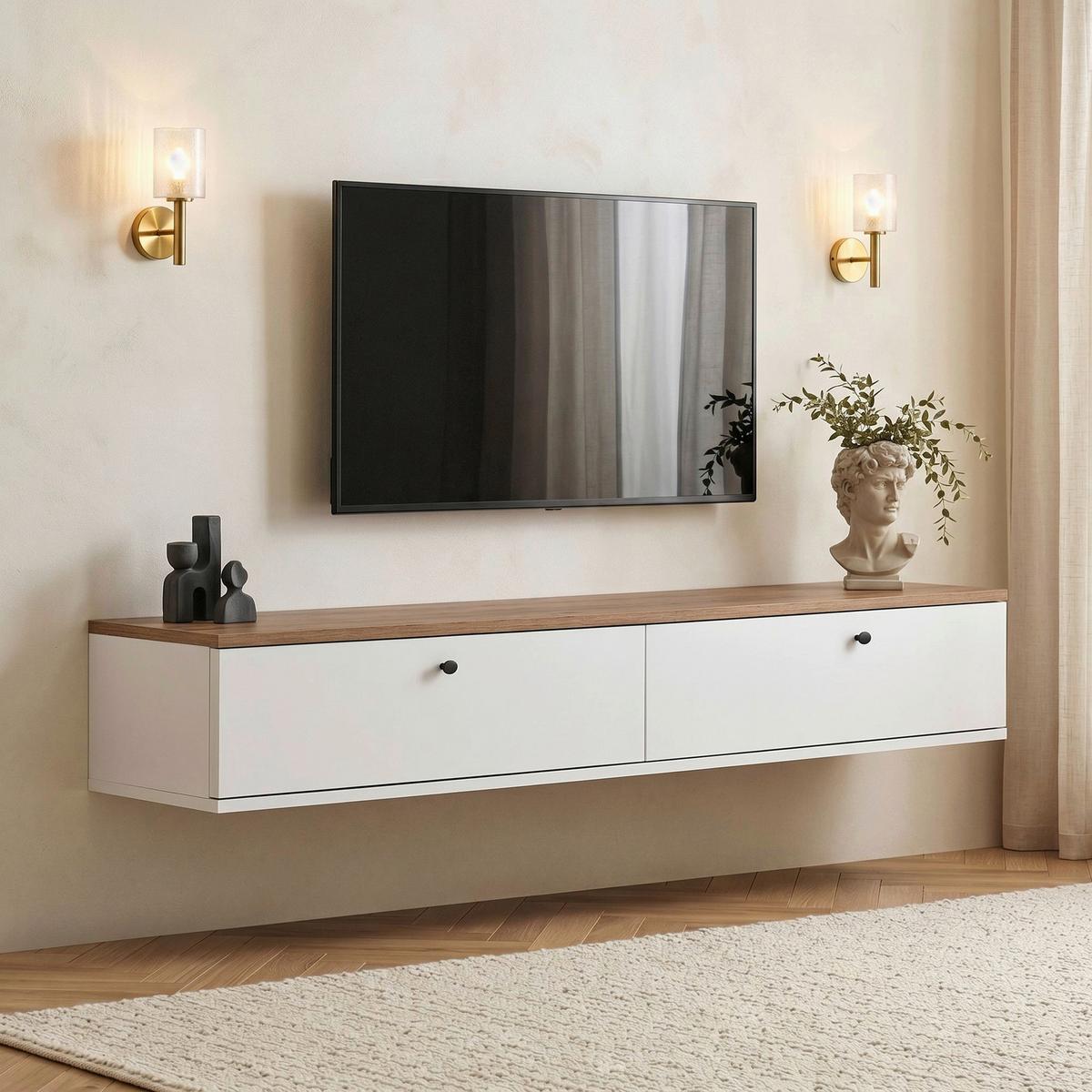 TV-ELEMENT Weiß/Kieferfarben B: 160cm - Weiß/Kieferfarben, MODERN, Holzwerkstoff (160/25/25cm)