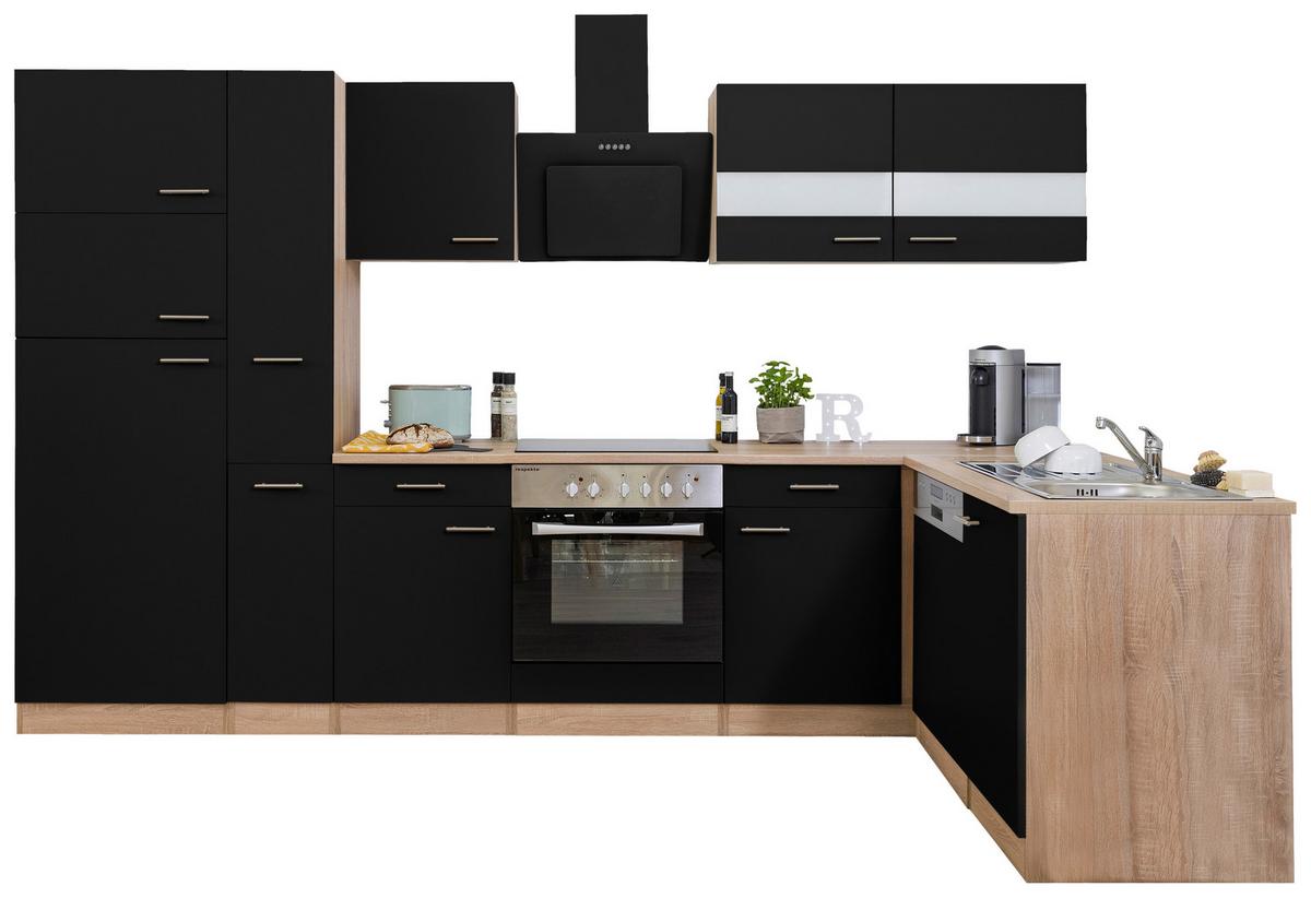 Eckküche Respekta ohne Geräte 310x172 cm Schwarz/Eiche Dekor - Eichefarben/Schwarz, Basics, Holzwerkstoff (310/172cm) - Respekta