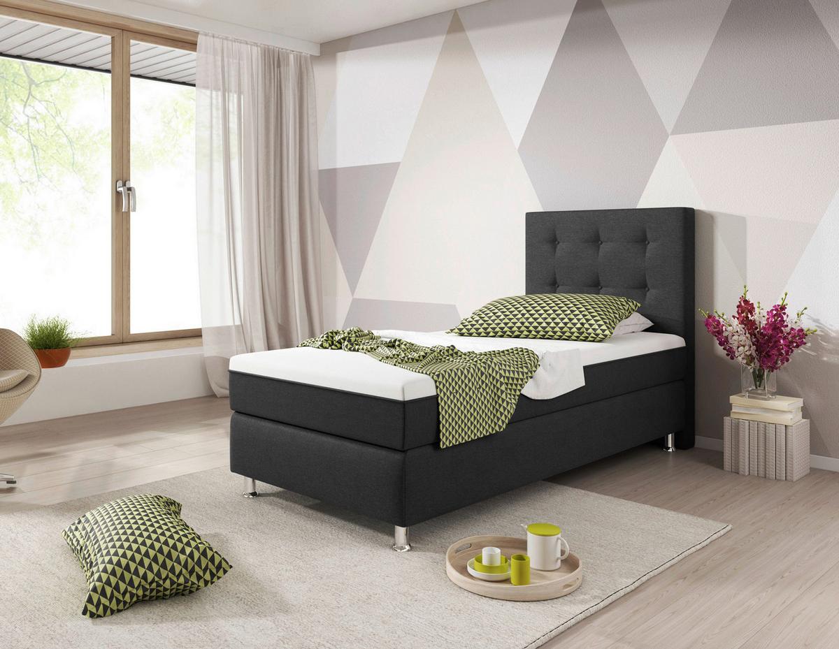 Boxspringbett 90x200 Cm Köln Plus - Anthrazit/Silberfarben, KONVENTIONELL, Textil (90/115/210cm) - MID.YOU