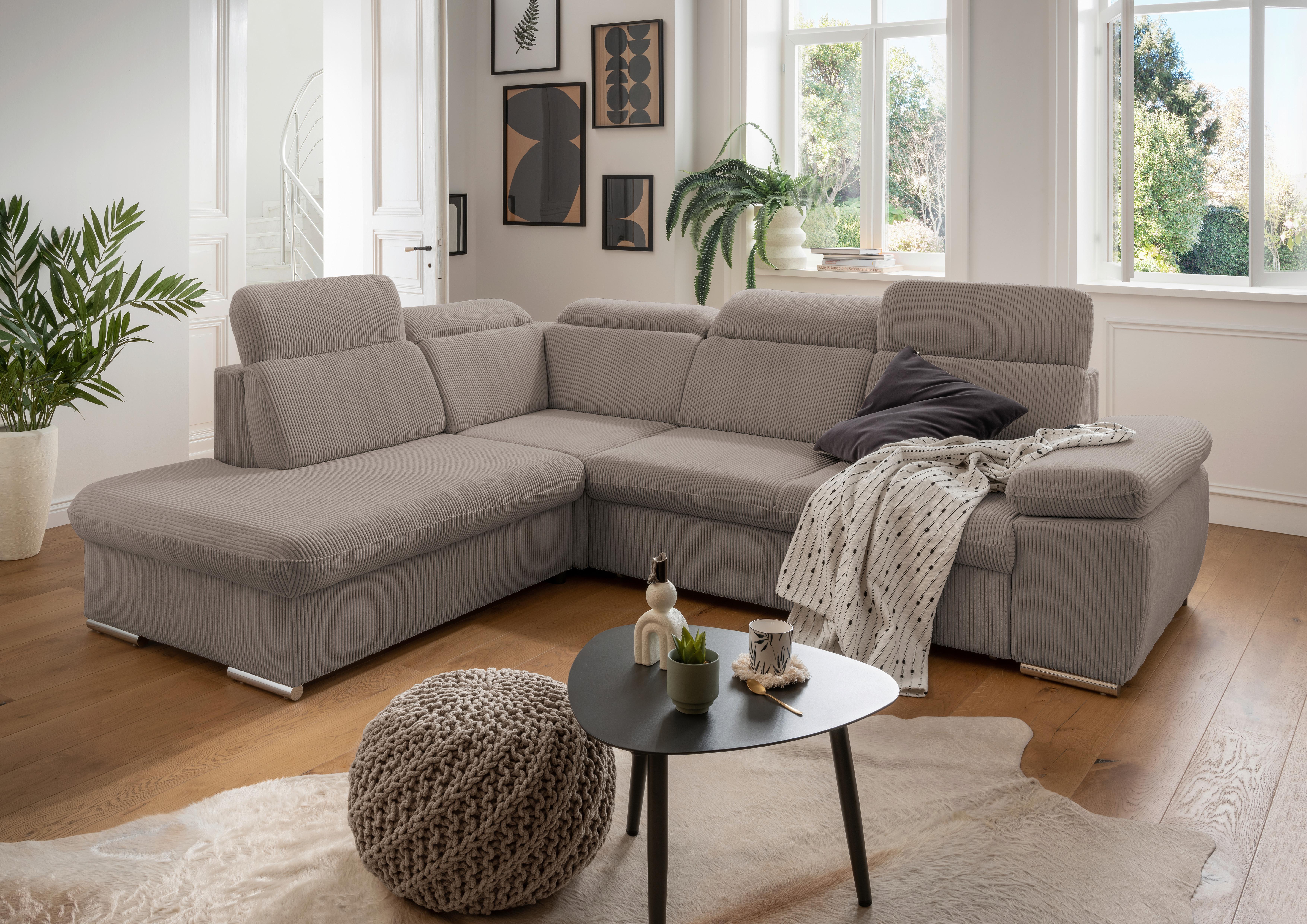 Ecksofa Vasto Graubraun S: 228x283 cm - Chromfarben/Graubraun, Design, Textil (228/283cm) - Livetastic