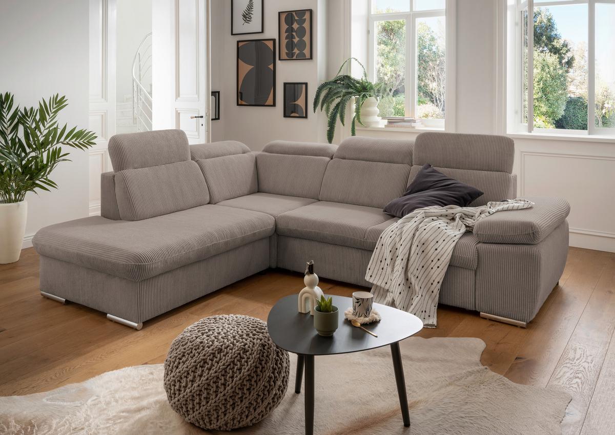 Ecksofa Vasto Graubraun S: 228x283 cm - Chromfarben/Graubraun, Design, Textil (228/283cm) - Livetastic