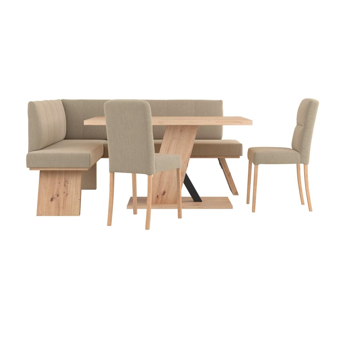 Eckbank Emma Ii Webstoff Beige, B: 140 Cm - Eichefarben/Beige, KONVENTIONELL, Holzwerkstoff/Textil (140/160cm)