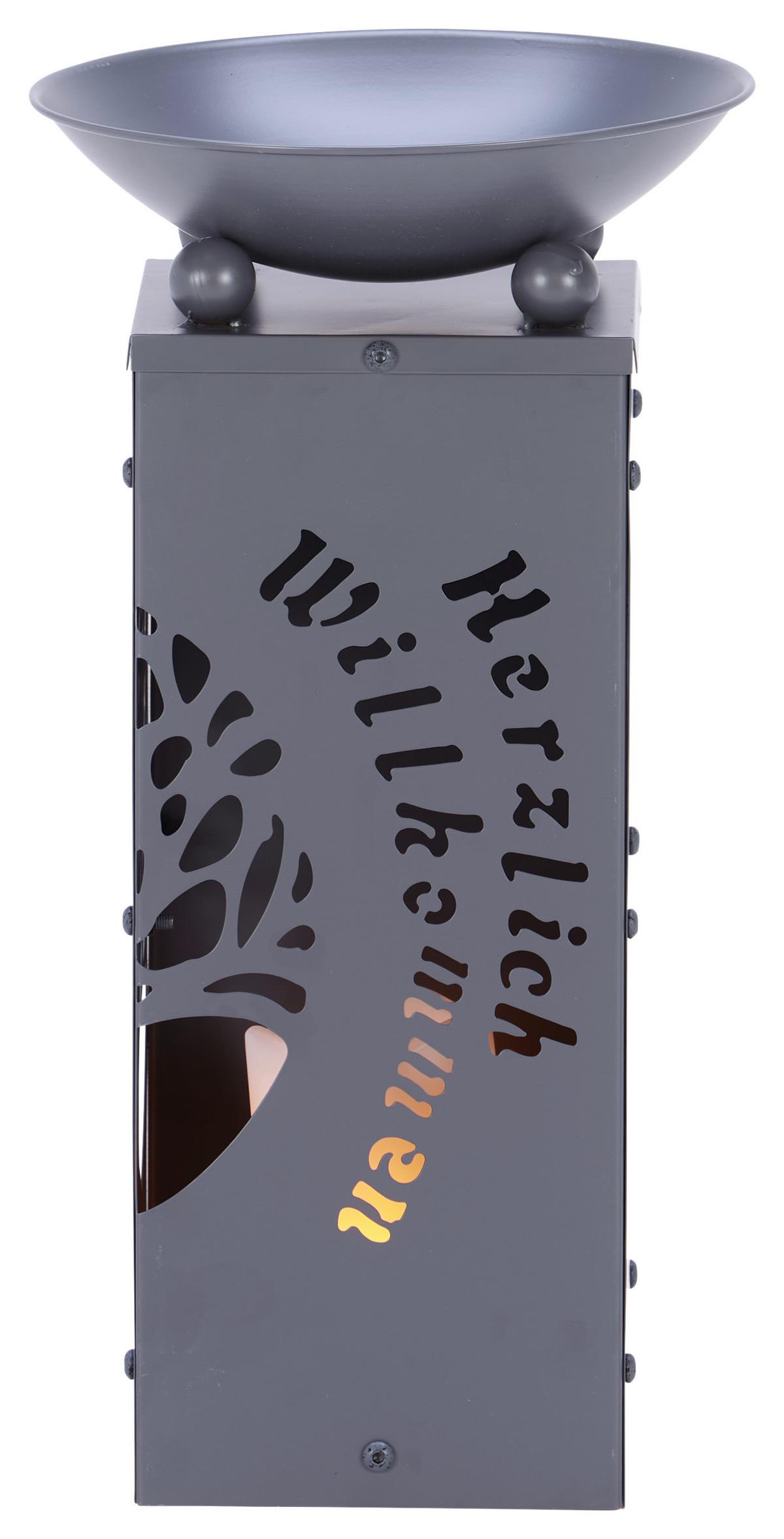 Dekosäule mit Schale Welcome H: 39 cm - Grau, Basics, Metall (21/21/39cm)