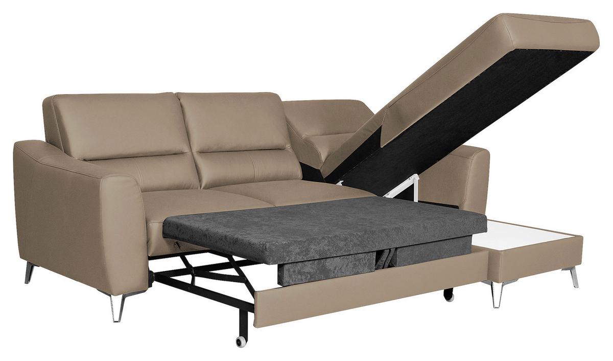 Ecksofa Santos Sahara S: 241 cm - Chromfarben/Sahara, Design, Leder/Textil (241/168cm) - Livetastic