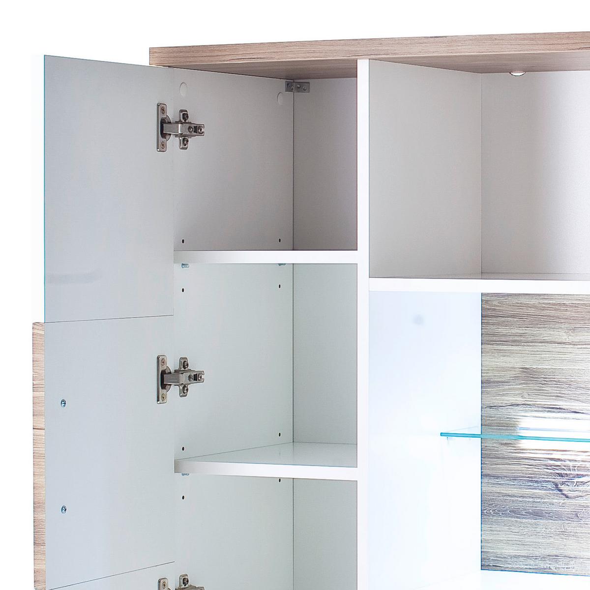 Highboard B: 90 cm Luzern Weiß/Eichefarben - Eichefarben/Weiß, Design, Glas/Holzwerkstoff (90/135/37cm) - Livetastic