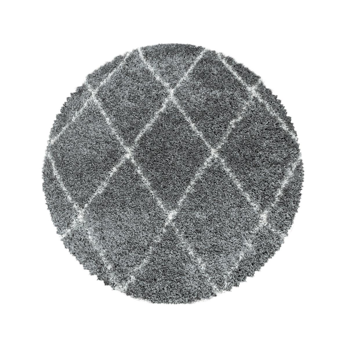 Hochflor Teppich Grau Alvor Rund ⌀ 200 cm - Grau, Basics, Textil (200cm)