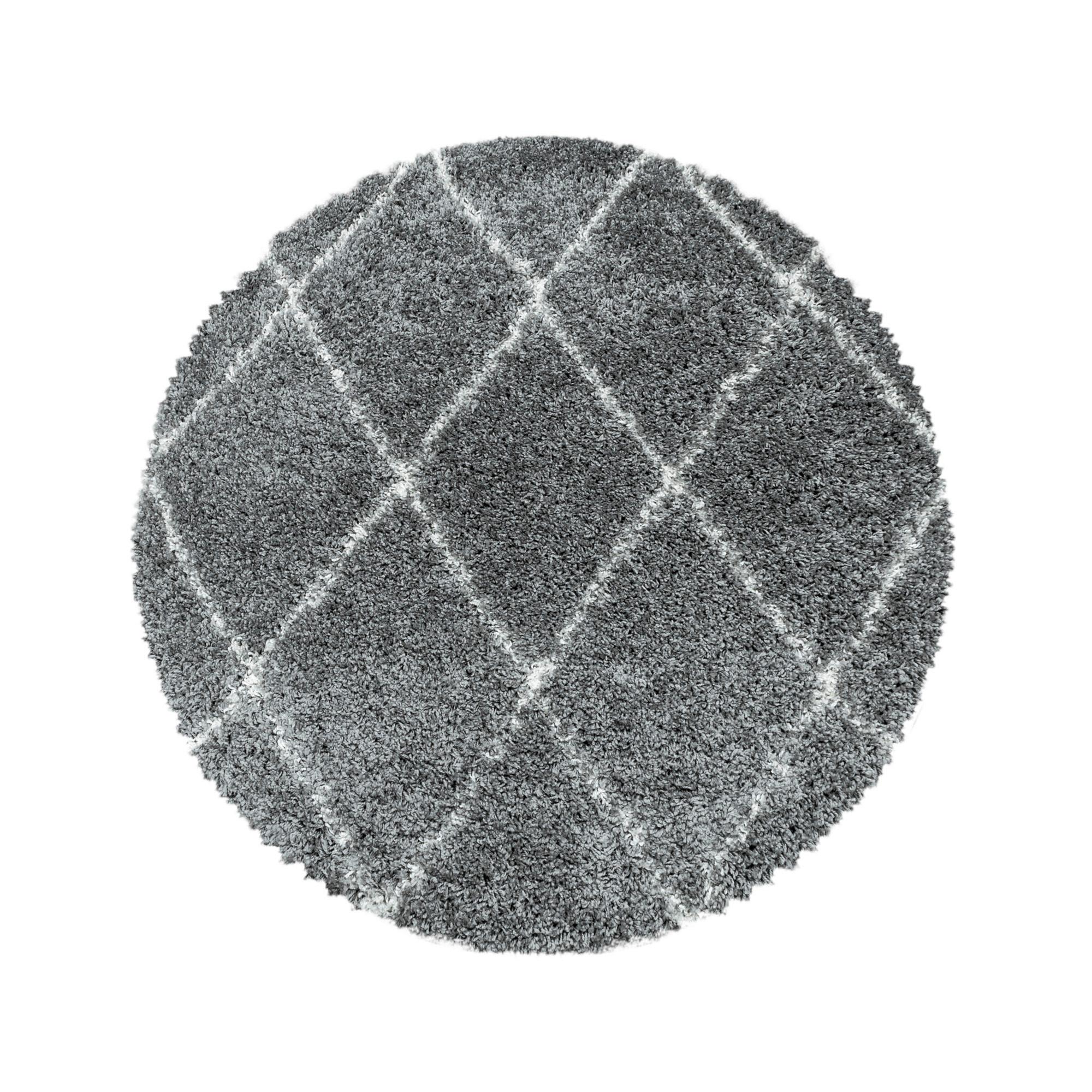 Hochflor Teppich Grau Alvor Rund Ø 80 cm