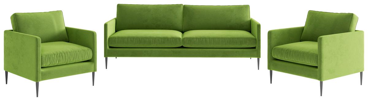 Sitzgarnitur Justin 3-teilig Grün B: 210 Cm - Edelstahlfarben/Grün, Design, Textil (210/80/84cm) - Livetastic