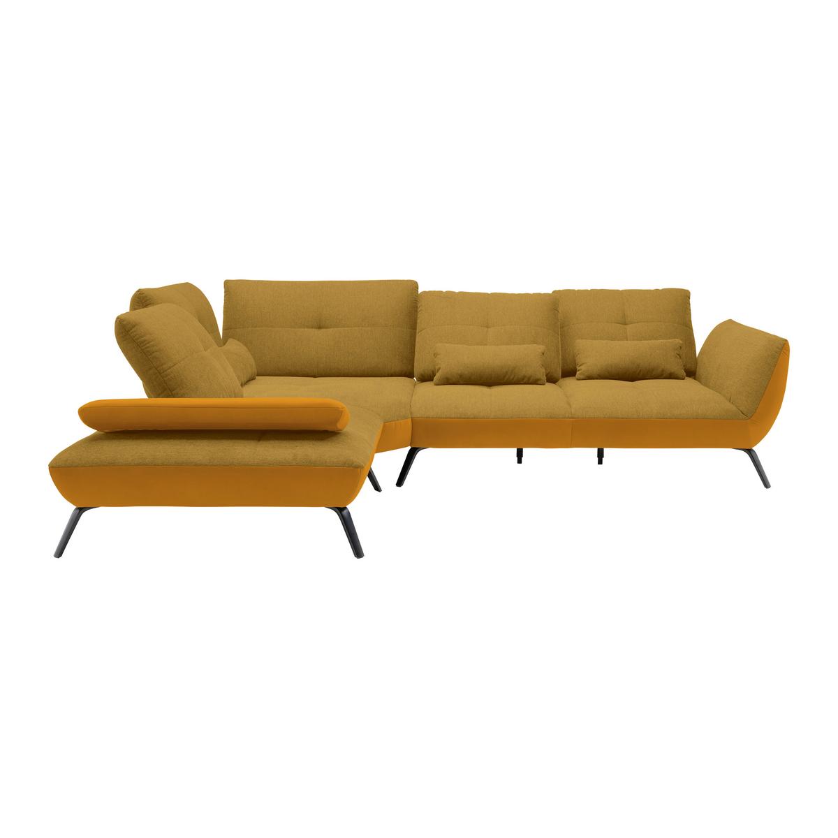 Rohová sedačka TRENDY, levá, zlatá / hořčicově žlutá - černá/barvy zlata, Moderní, kov/kompozitní dřevo (250/93/310cm) - Premium Living
