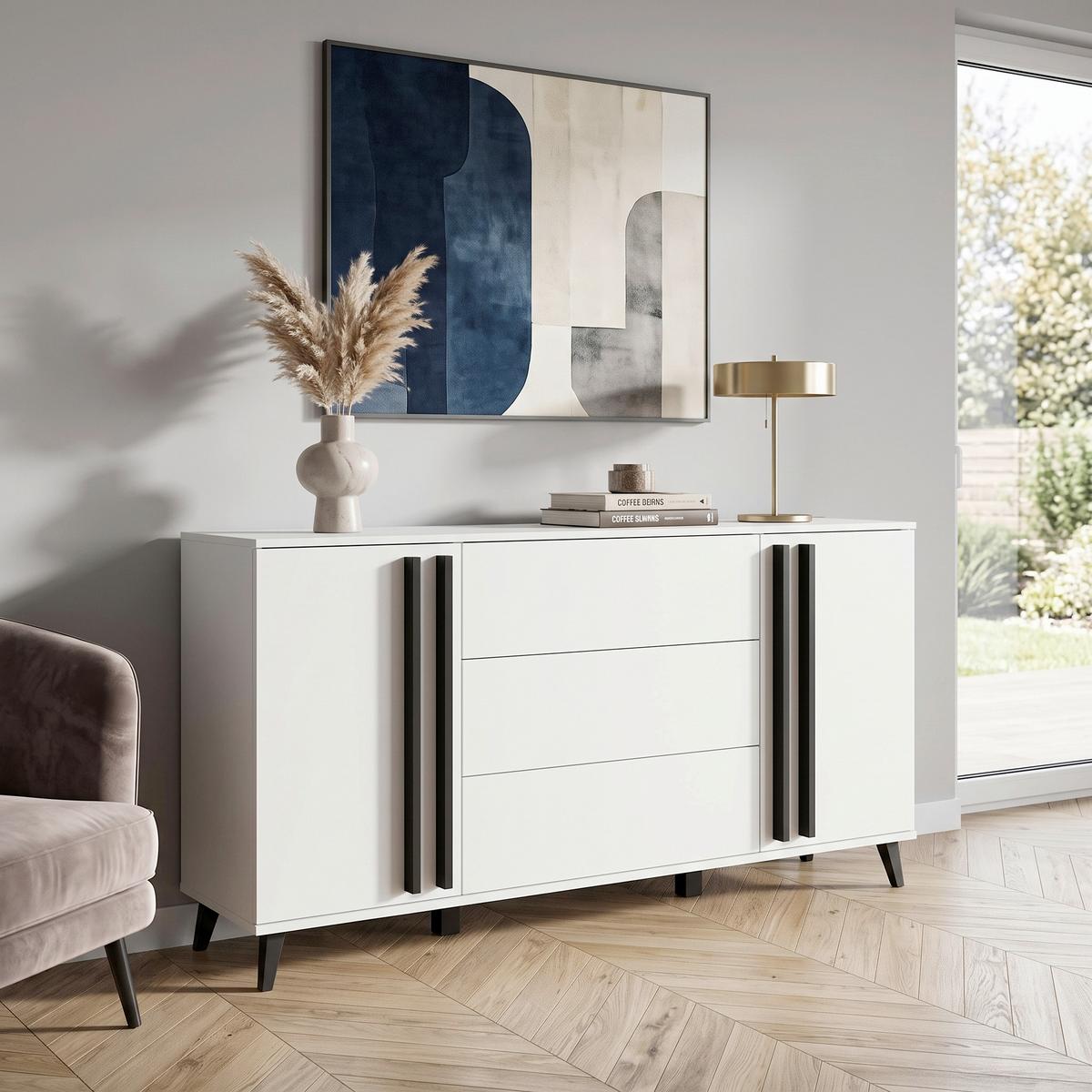 SIDEBOARD Helsinki Weiß B: 150cm - Schwarz/Weiß, Trend, Holzwerkstoff (150/77,8/39,5cm) - P & B