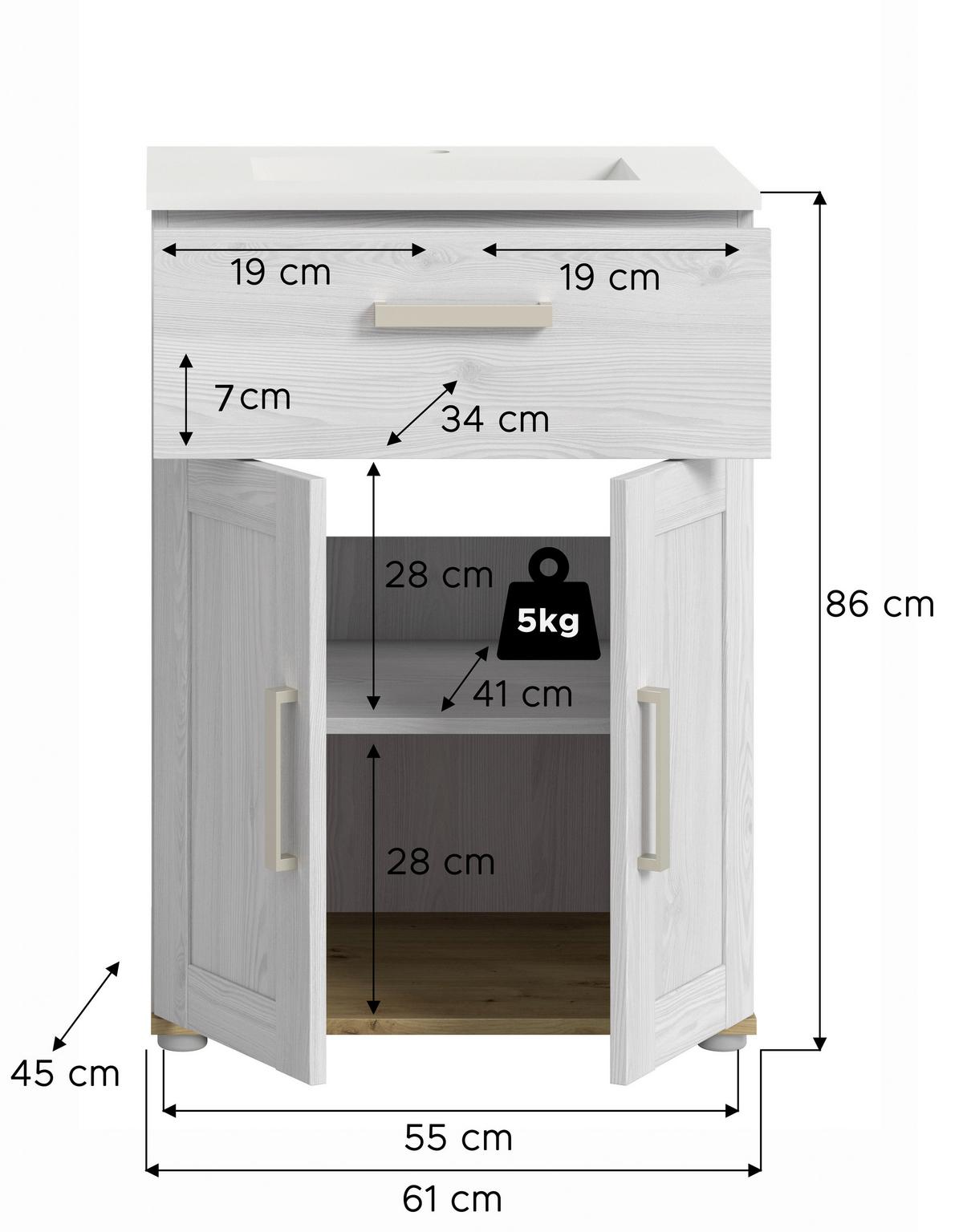WASCHTISCHKOMBI Verona Lärchefarben B: 60cm - Silberfarben/Lärchefarben, Trend, Keramik/Holzwerkstoff (60cm) - MID.YOU