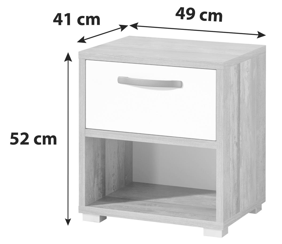 Noční stolek MOON - šedá/bílá, Moderní, kompozitní dřevo/plast (49/52/41cm) - MID.YOU