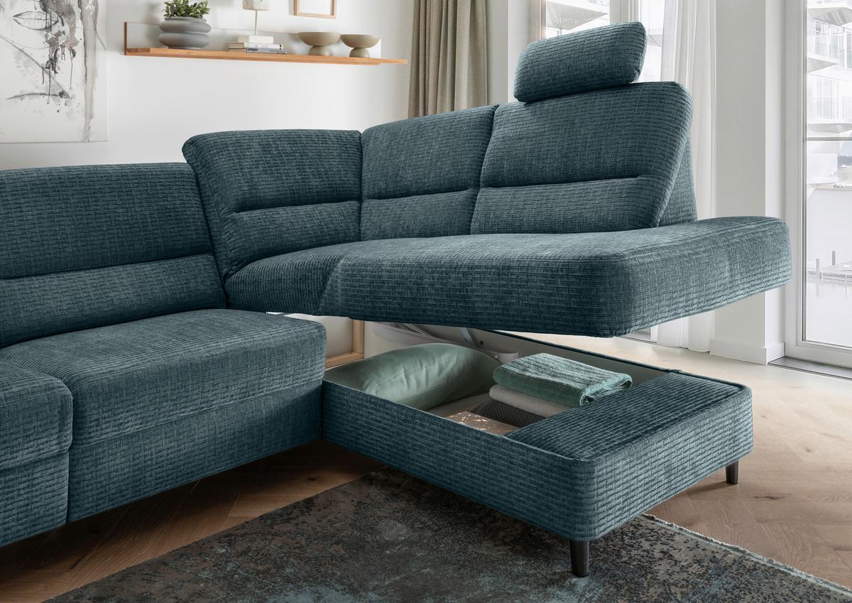 Ecksofa Cavoli Blau Relaxfunktion S: 266x190 Cm - Blau/Schwarz, MODERN, Textil (266/190cm) - Livetastic