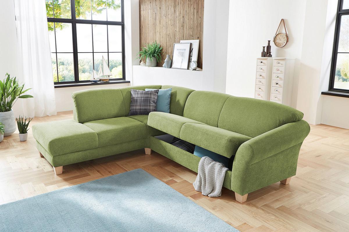 Ecksofa Gotland grün mit Bettkasten, 212x257 cm - Naturfarben/Grün, KONVENTIONELL, Textil (212/257cm) - Sit & More