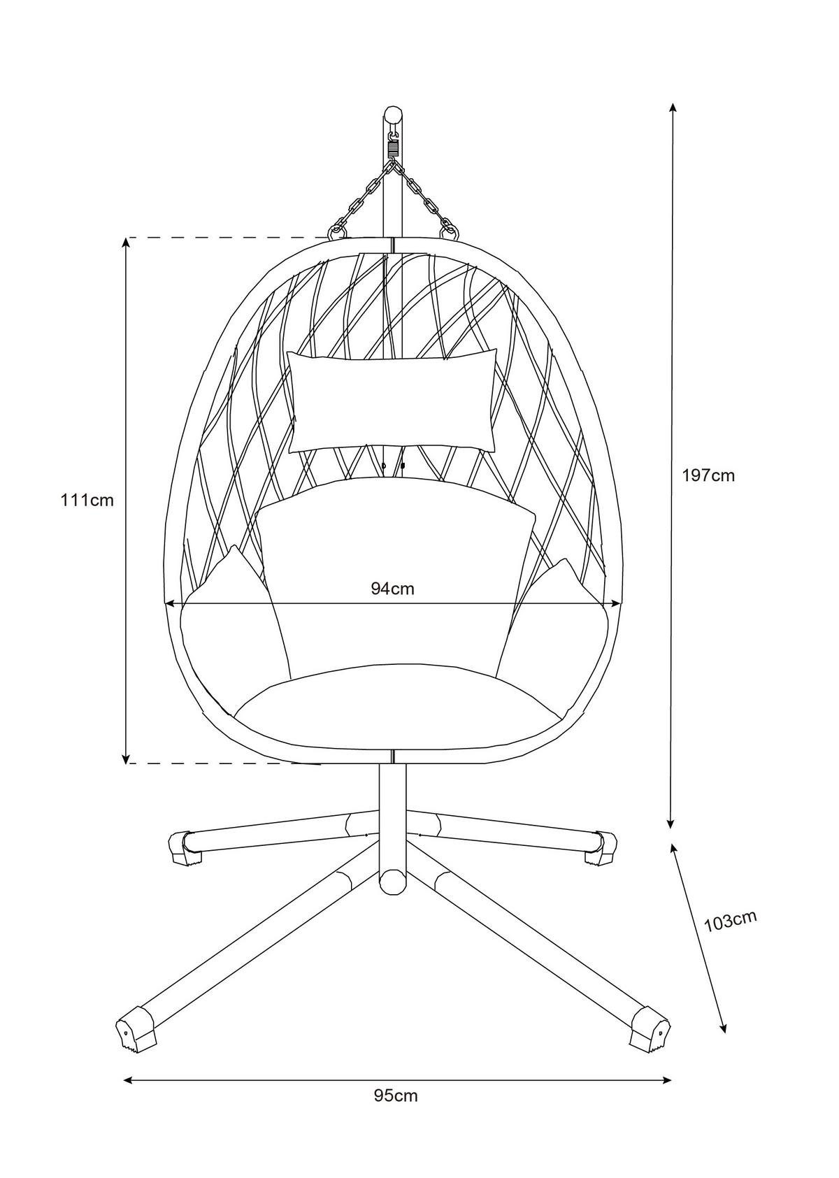 ZÁVĚSNÉ KŘESLO AMY - tmavě šedá/přírodní barvy, Moderní, kov/textil (95/196/103cm)