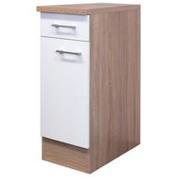 Küchenunterschrank Samoa B: 30 cm Weiß/Eiche Dekor mit Lade - Weiß/Sonoma Eiche, KONVENTIONELL, Holzwerkstoff (30/85/57cm)