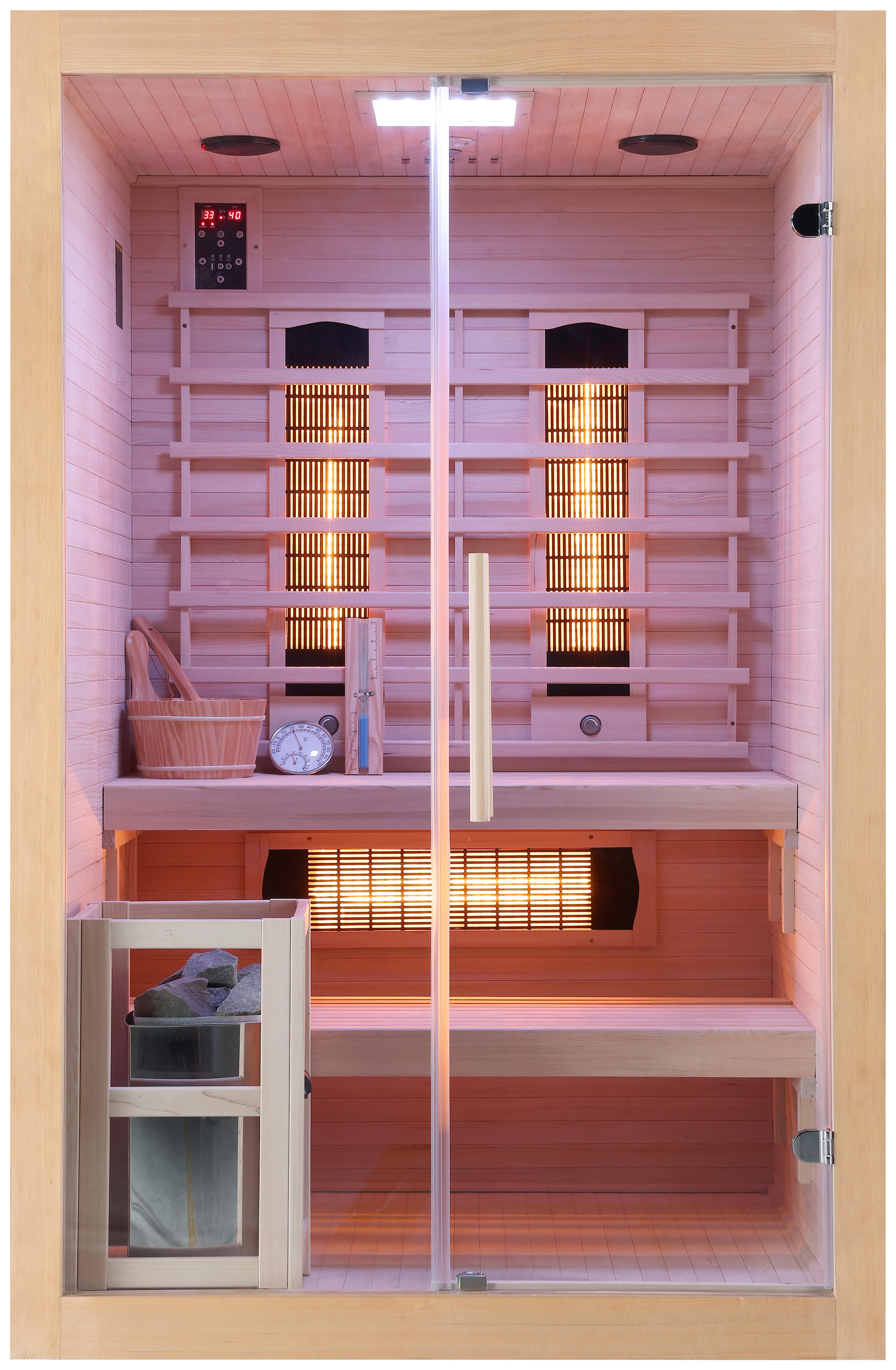 Infrarotkabine 2 Personen LxBxH: 130x120x200 cm - Naturfarben, Basics, Glas/Holz (130/120/200cm) - Sanotechnik