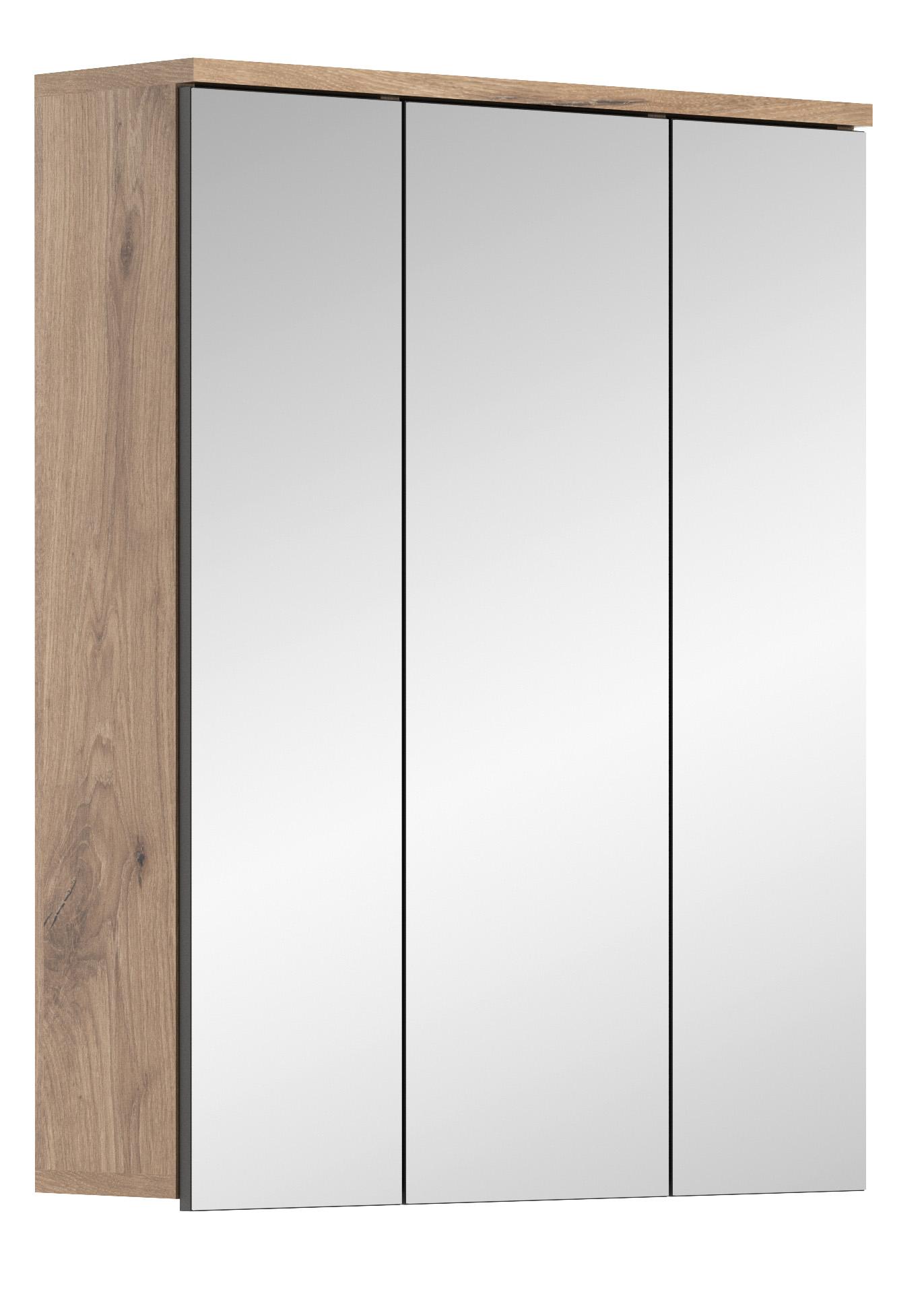 Spiegelschrank Mason 3-Türig BxHxT: 60x77x18 cm Eiche Dekor - Eichefarben, MODERN, Glas/Holzwerkstoff (60/77/18cm) - MID.YOU