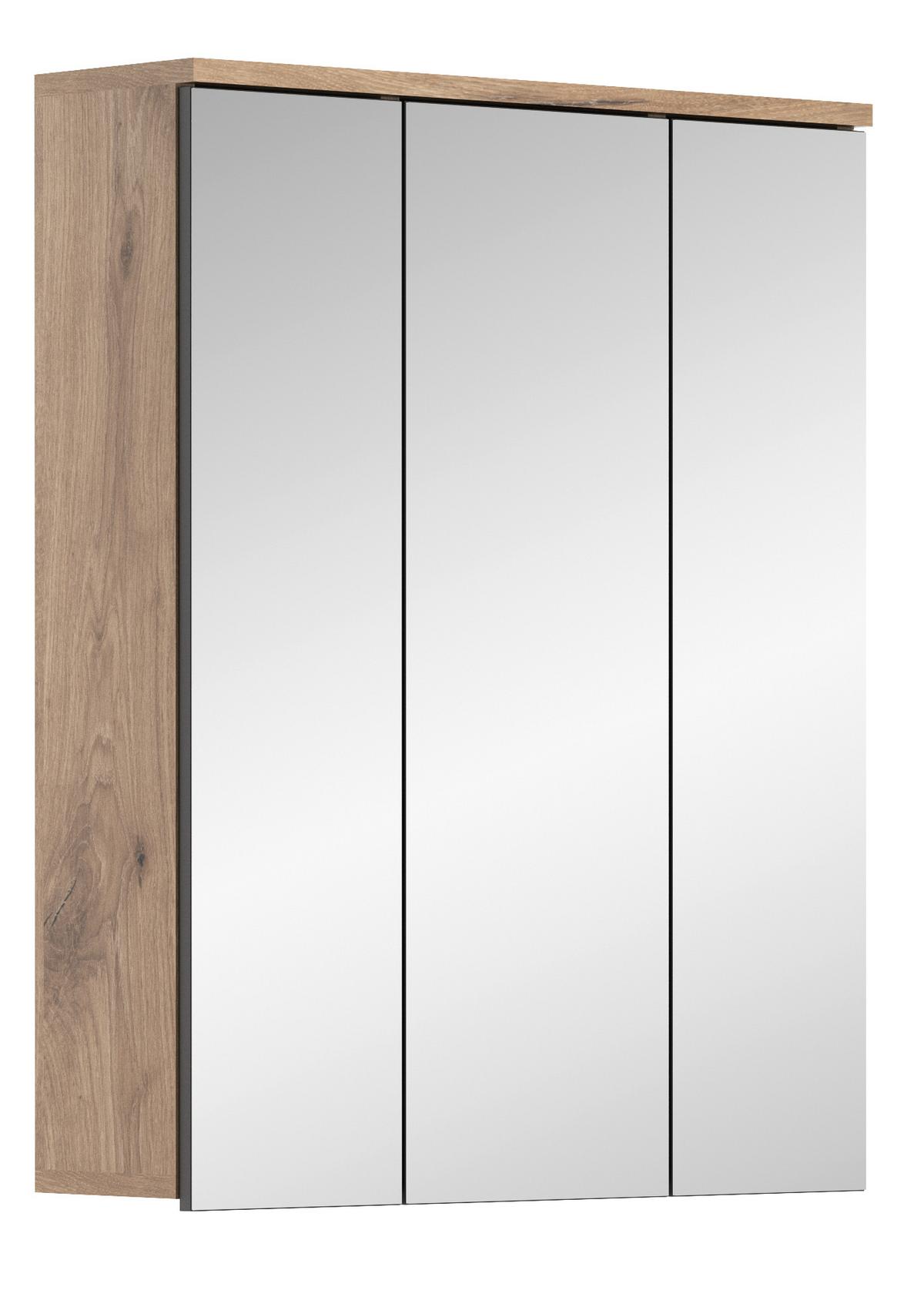 Spiegelschrank Mason 3-türig Bxhxt: 60x77x18 Cm Eiche Dekor - Eichefarben, MODERN, Glas/Holzwerkstoff (60/77/18cm) - MID.YOU