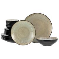 Tafelservice Steinzeug, 6 Pers., 18-Teilig - Beige/Schwarz, Basics, Keramik - Creatable