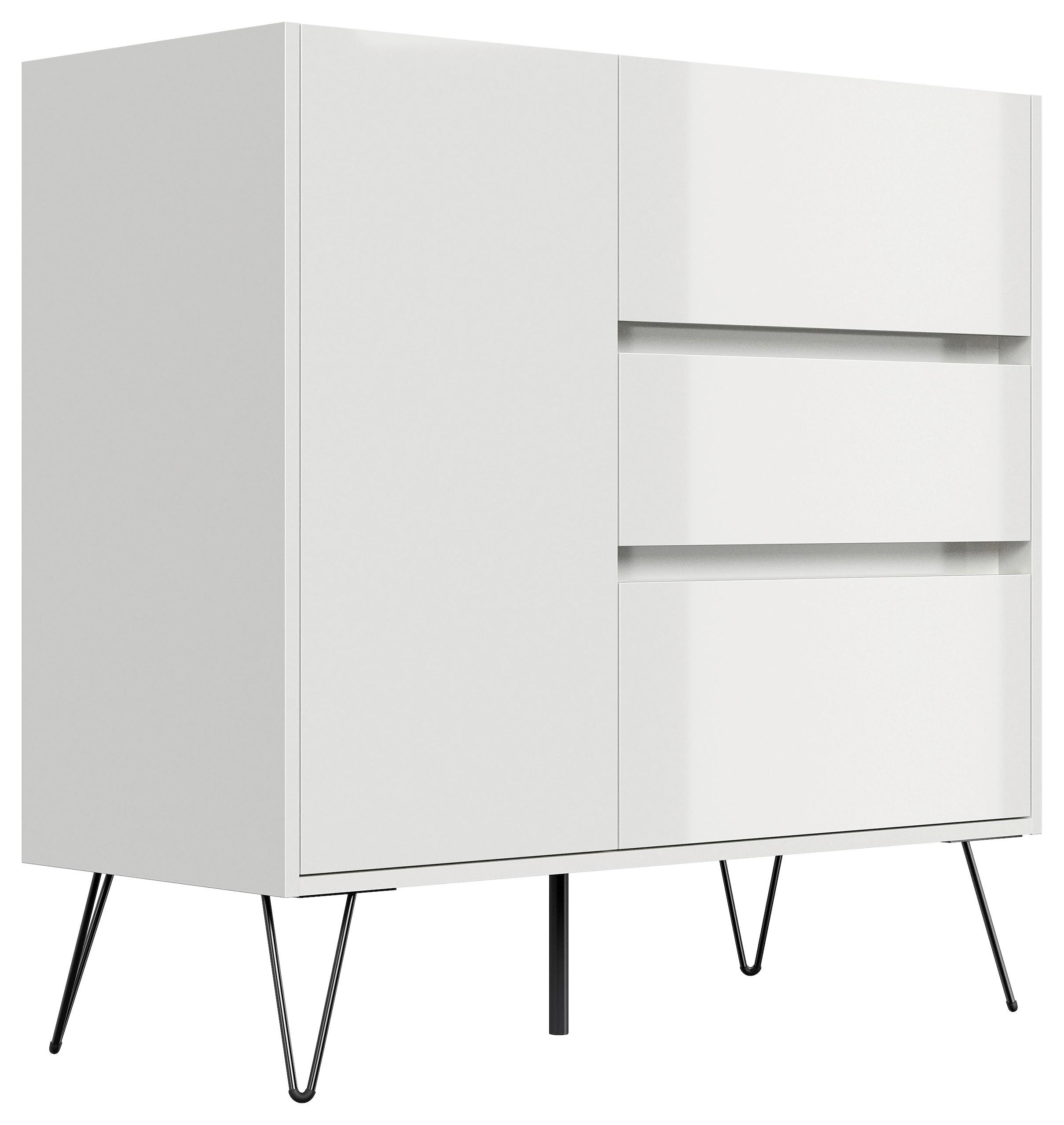 Sideboard Posseik Industrial Weiß B: 99 cm - Weiß Hochglanz/Schwarz, Design, Holzwerkstoff (99/93,6/42cm) - MID.YOU