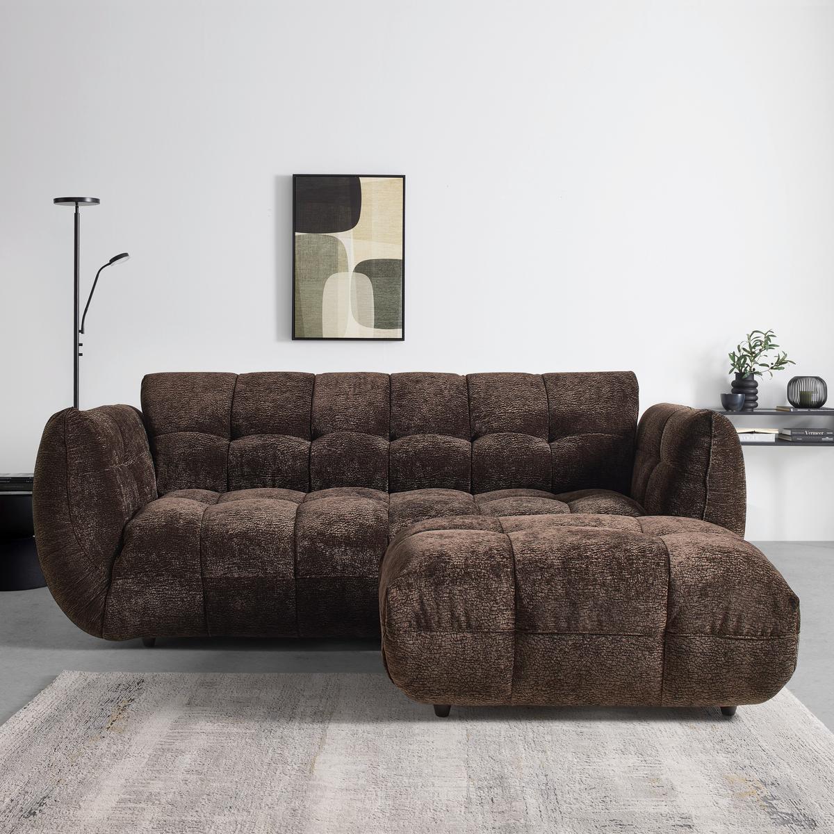 Veľká pohovka PANDA, tmavohnedá ženilka - čierna/tmavohnedá, Modern, textil/plast (218/81/104cm) - Mömax