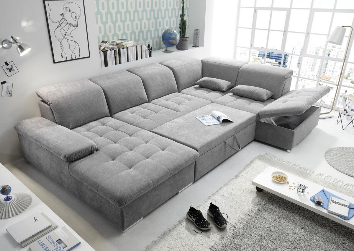 Sedací souprava WAYNE U - šedá/barvy stříbra, Konvenční, textil/plast (188/340/240cm) - MID.YOU